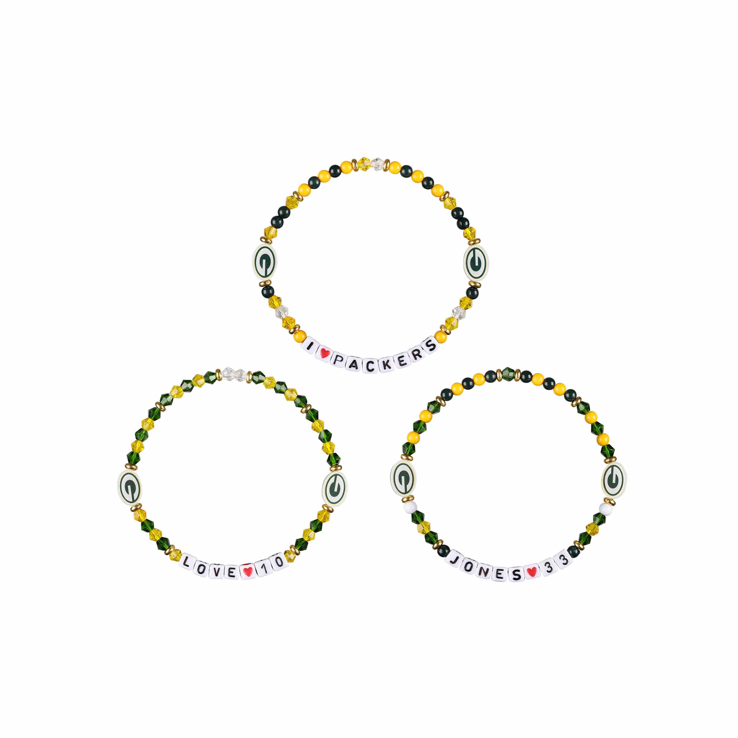 Green Bay Packers NFL Aaron Jones & Jordan Love 3 Pack Player Friendship Bracelet - Image 3