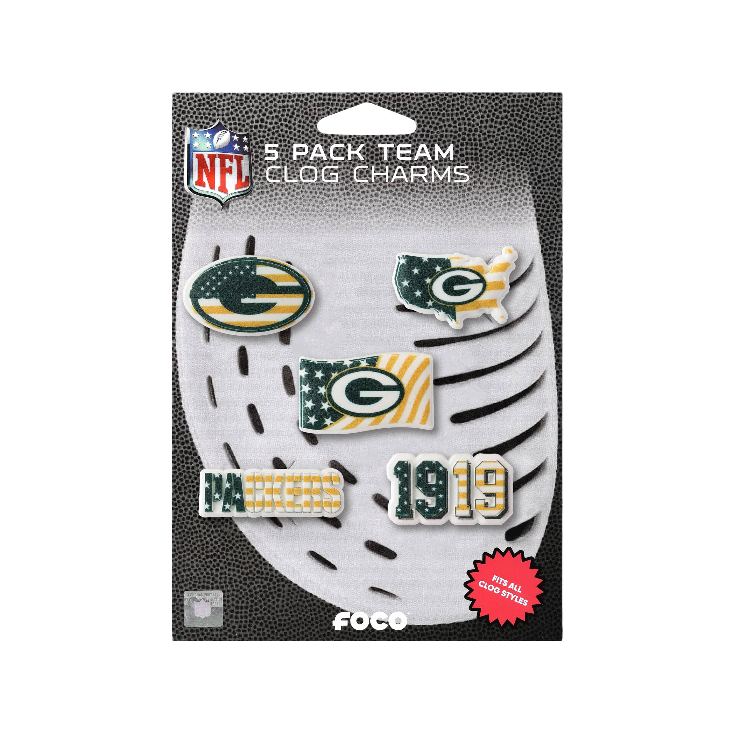 Green Bay Packers NFL Americana 5 Pack Team Clog Charms - Image 5