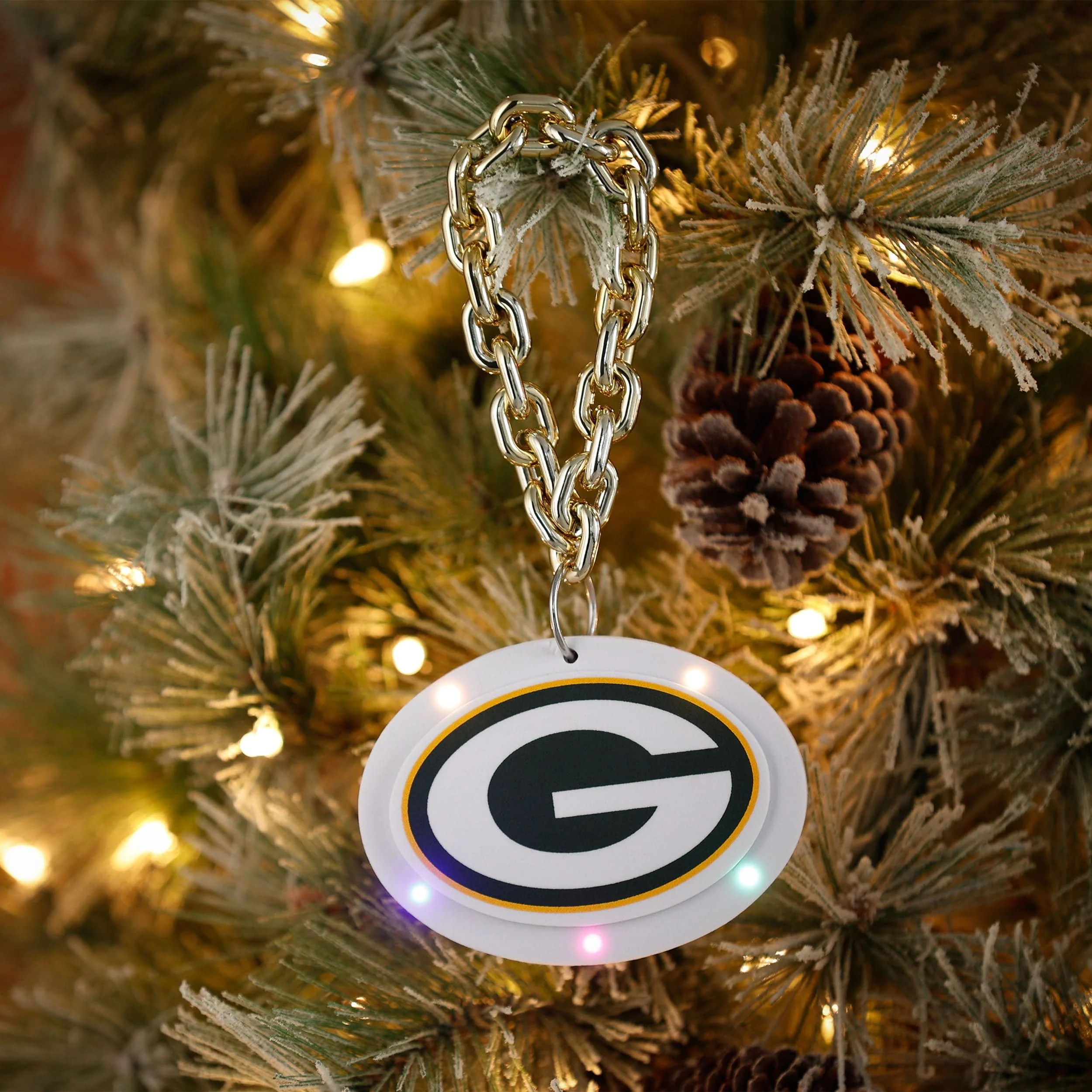 Green Bay Packers NFL Big Logo Light Up Chain Ornament - Image 3