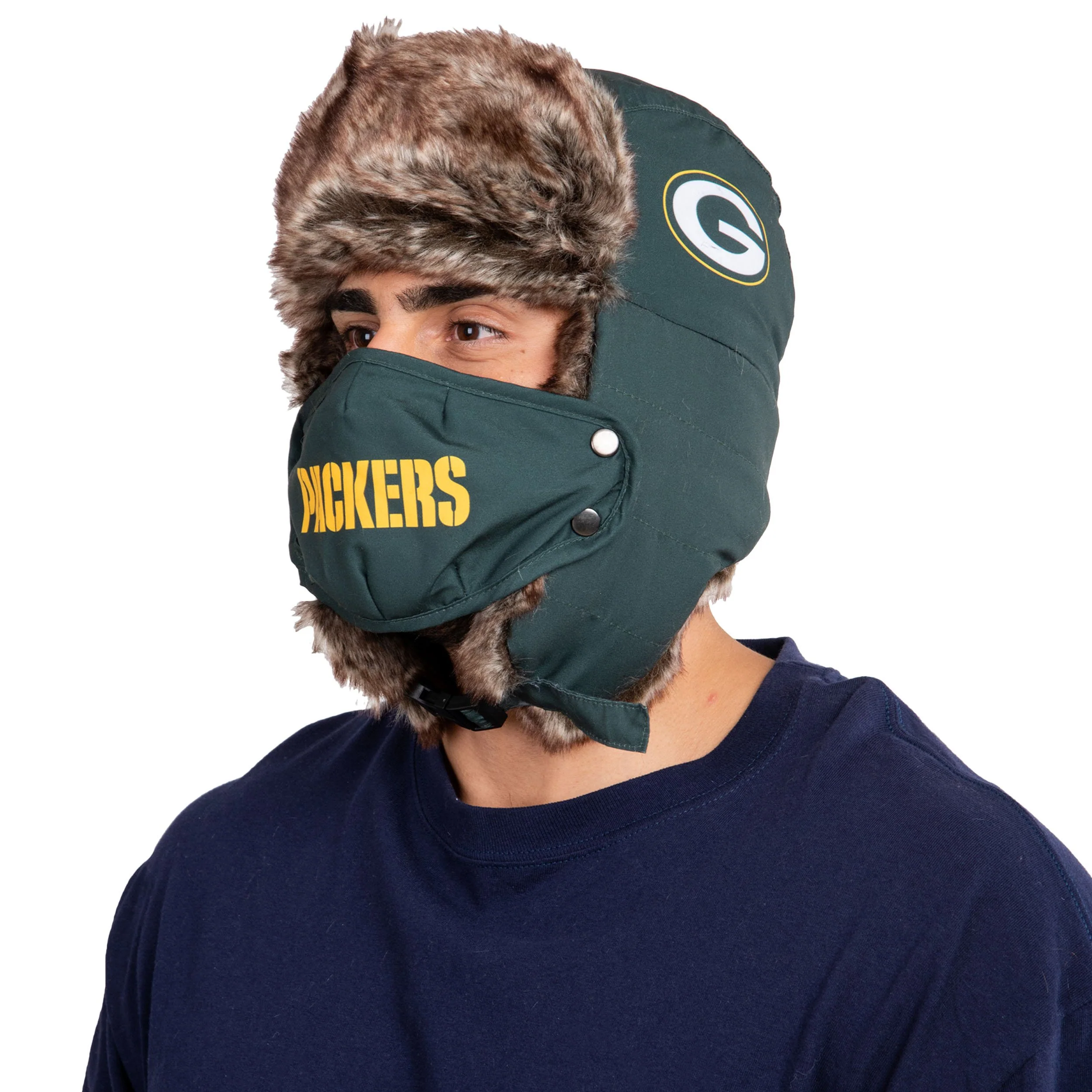 Green Bay Packers NFL Big Logo Trapper Hat With Face Cover - Image 2