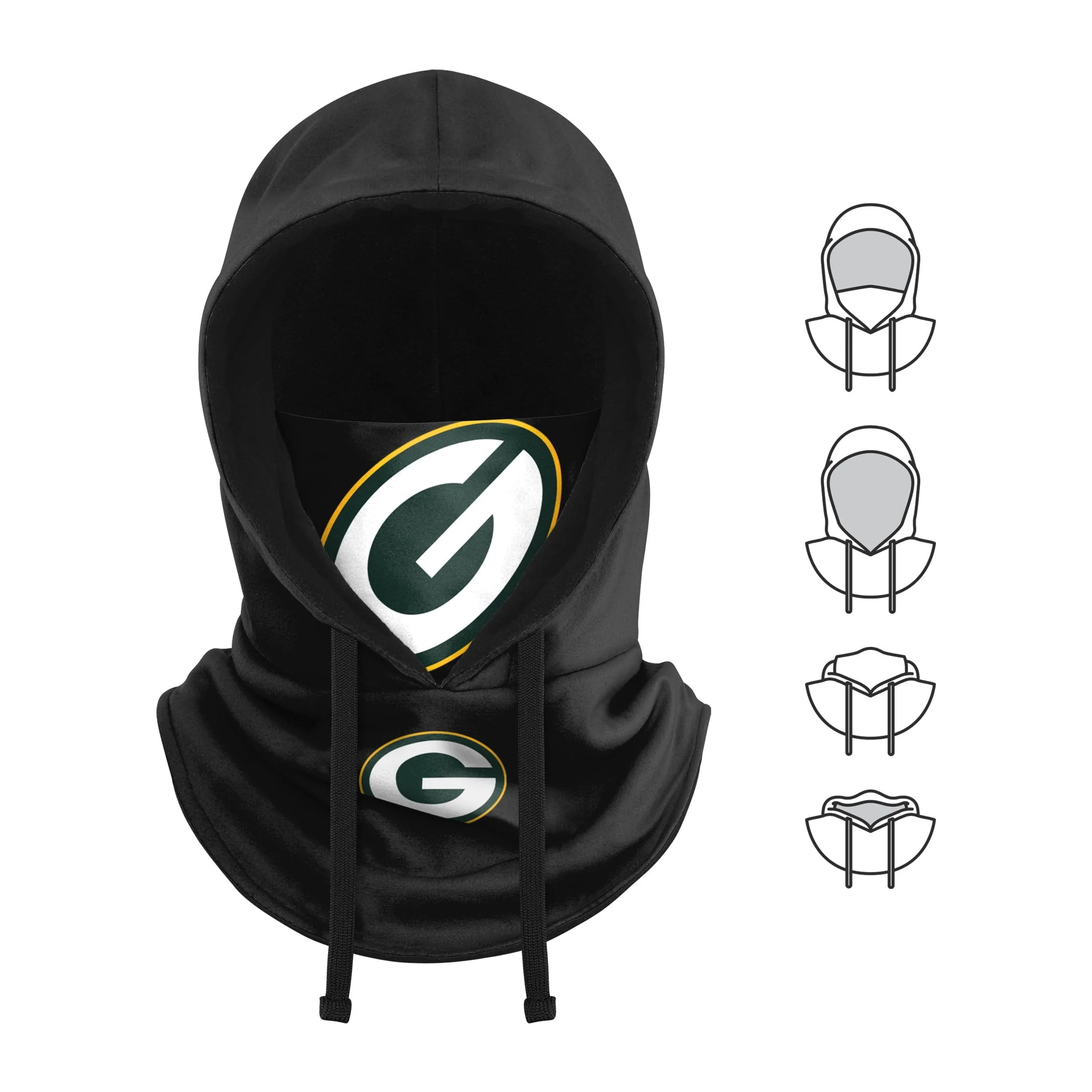 Green Bay Packers NFL Black Drawstring Hooded Gaiter - Image 5