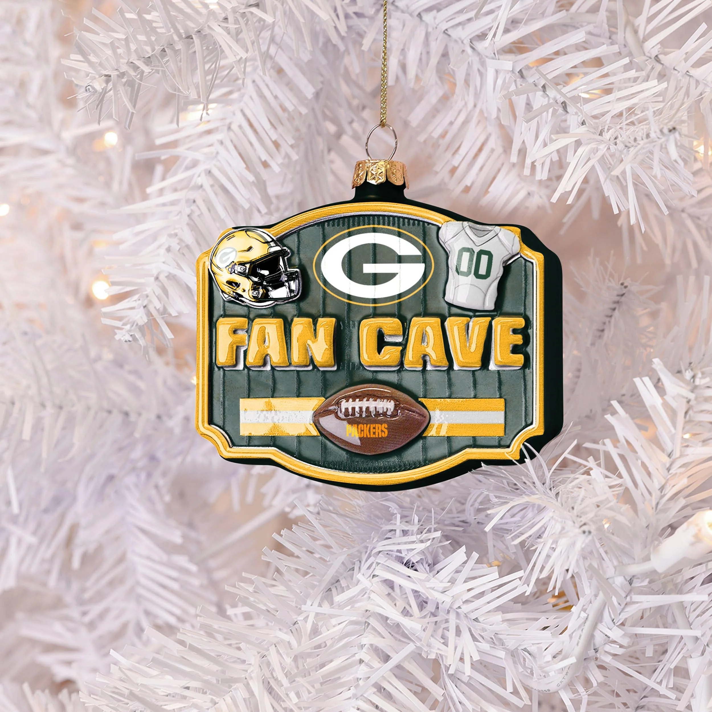 Green Bay Packers NFL Blown Glass Fan Cave Ornament - Image 3