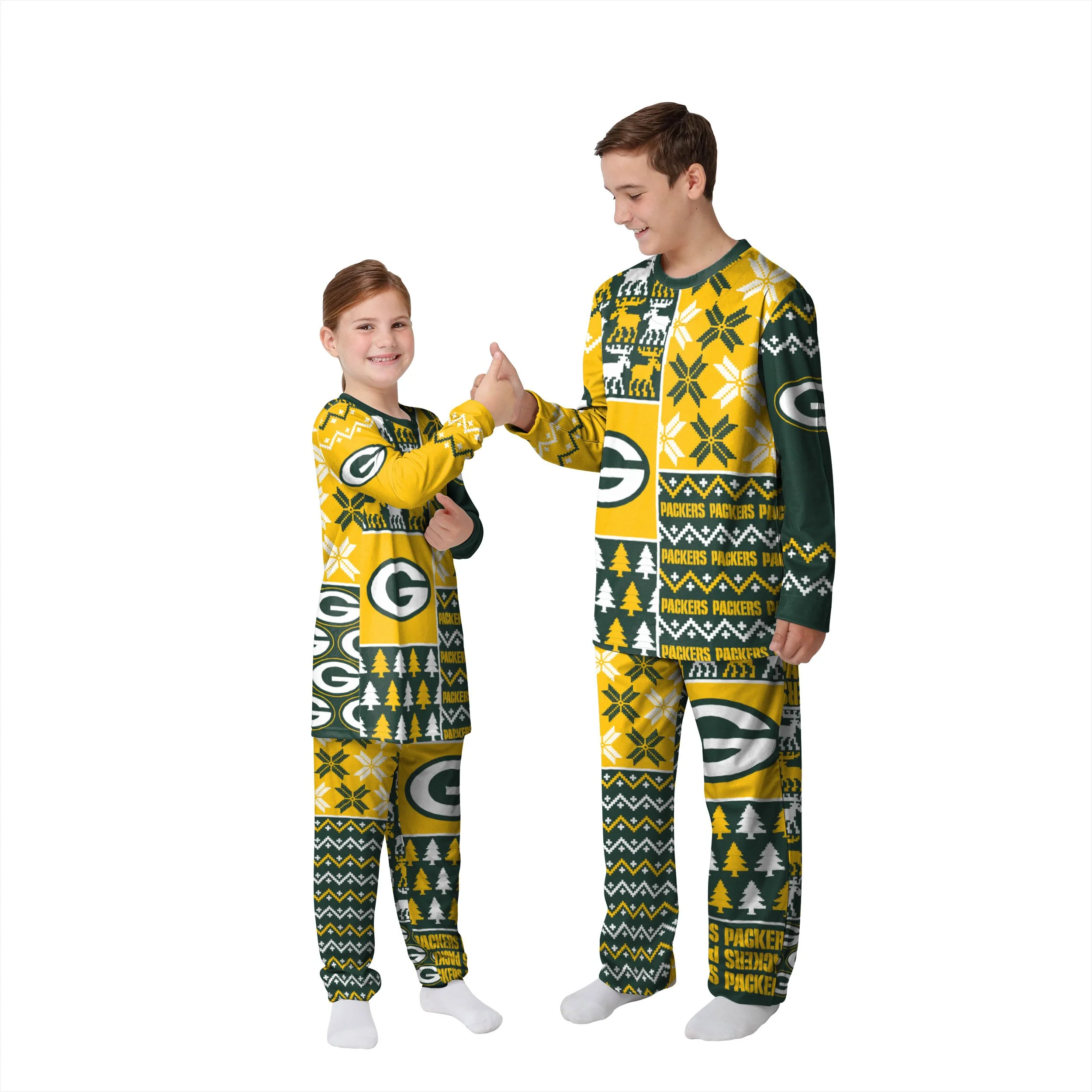 Green Bay Packers NFL Busy Block Family Holiday Pajamas - Image 4