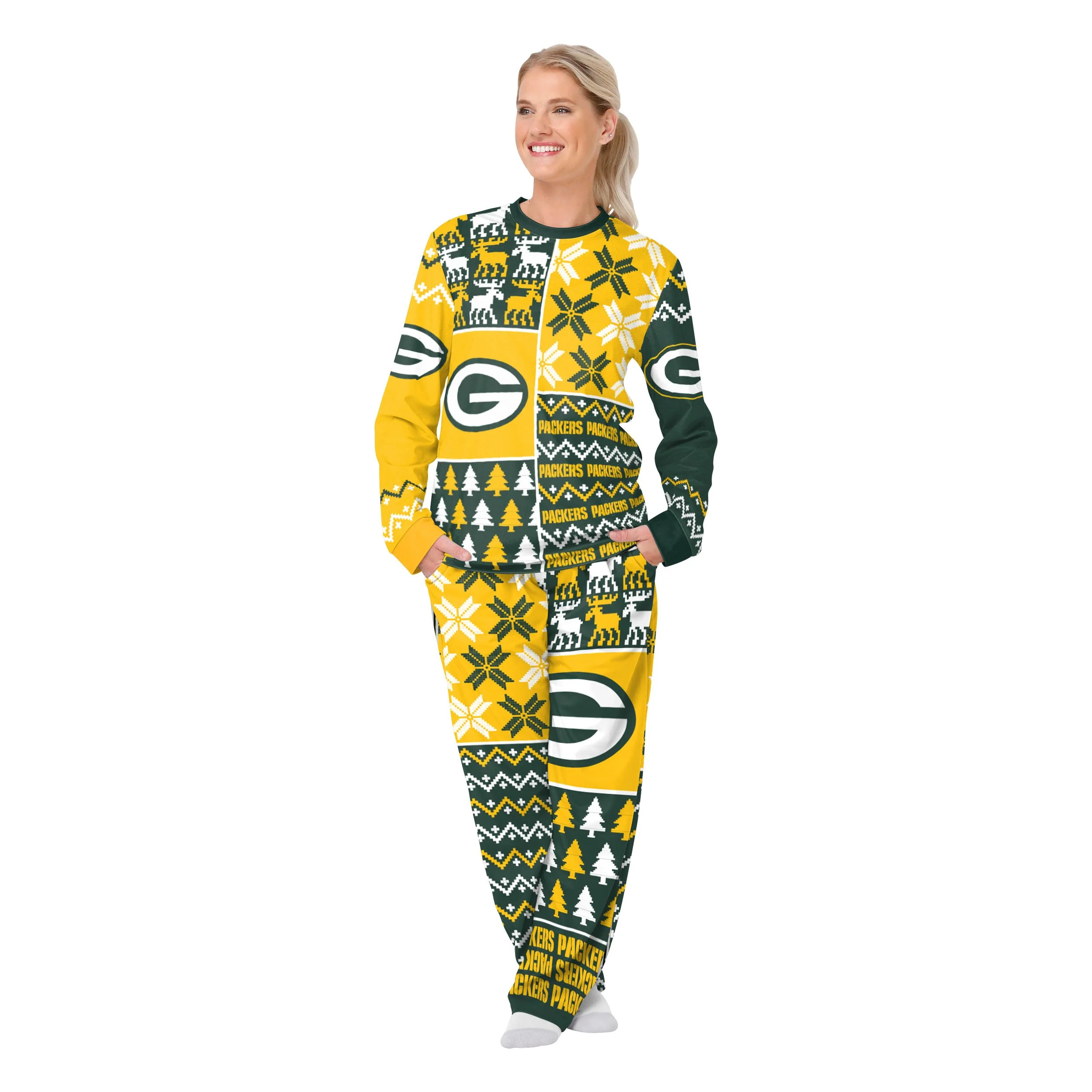 Green Bay Packers NFL Busy Block Family Holiday Pajamas - Image 5