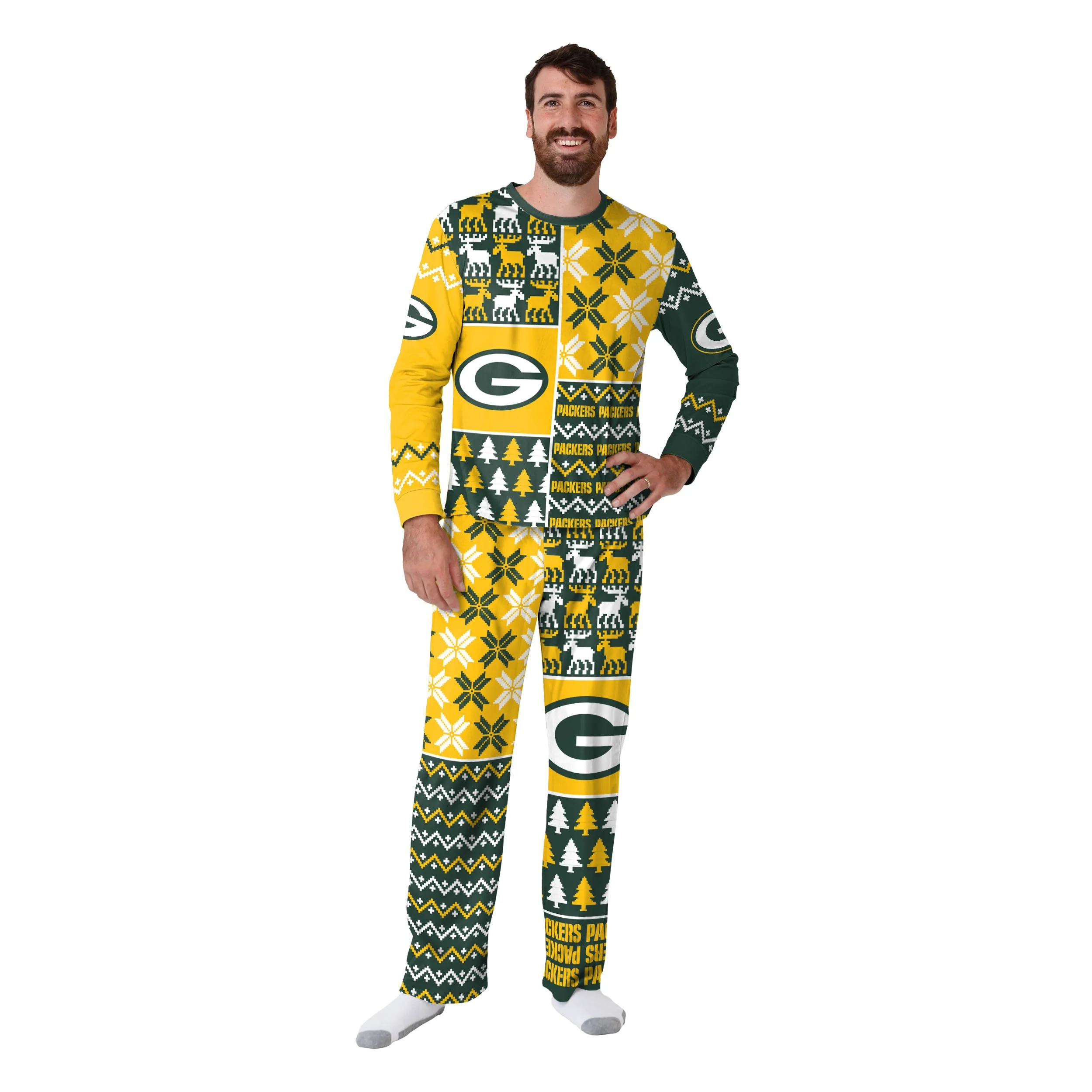 Green Bay Packers NFL Busy Block Family Holiday Pajamas - Image 6