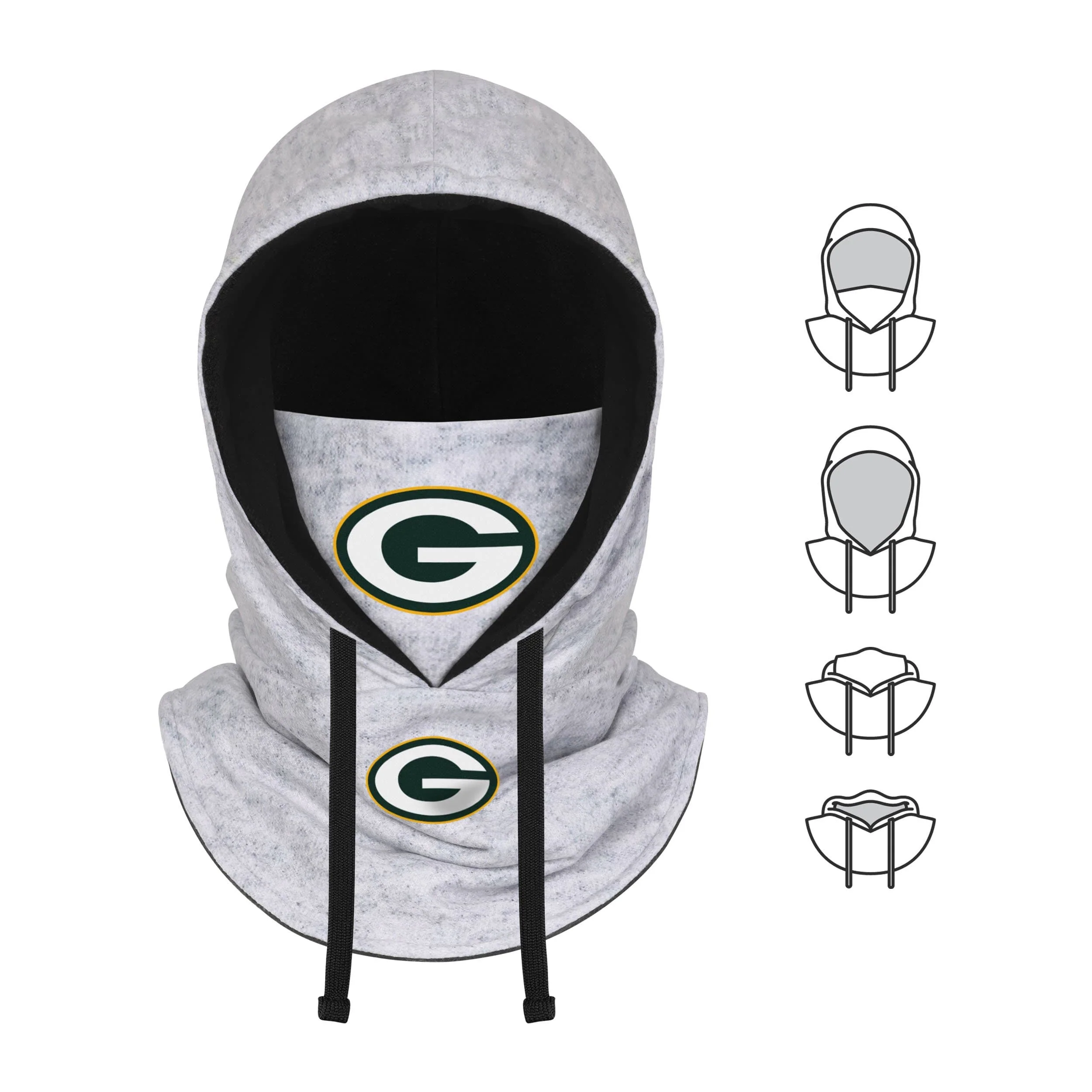 Green Bay Packers NFL Heather Gray Drawstring Hooded Gaiter Scarf - Image 5