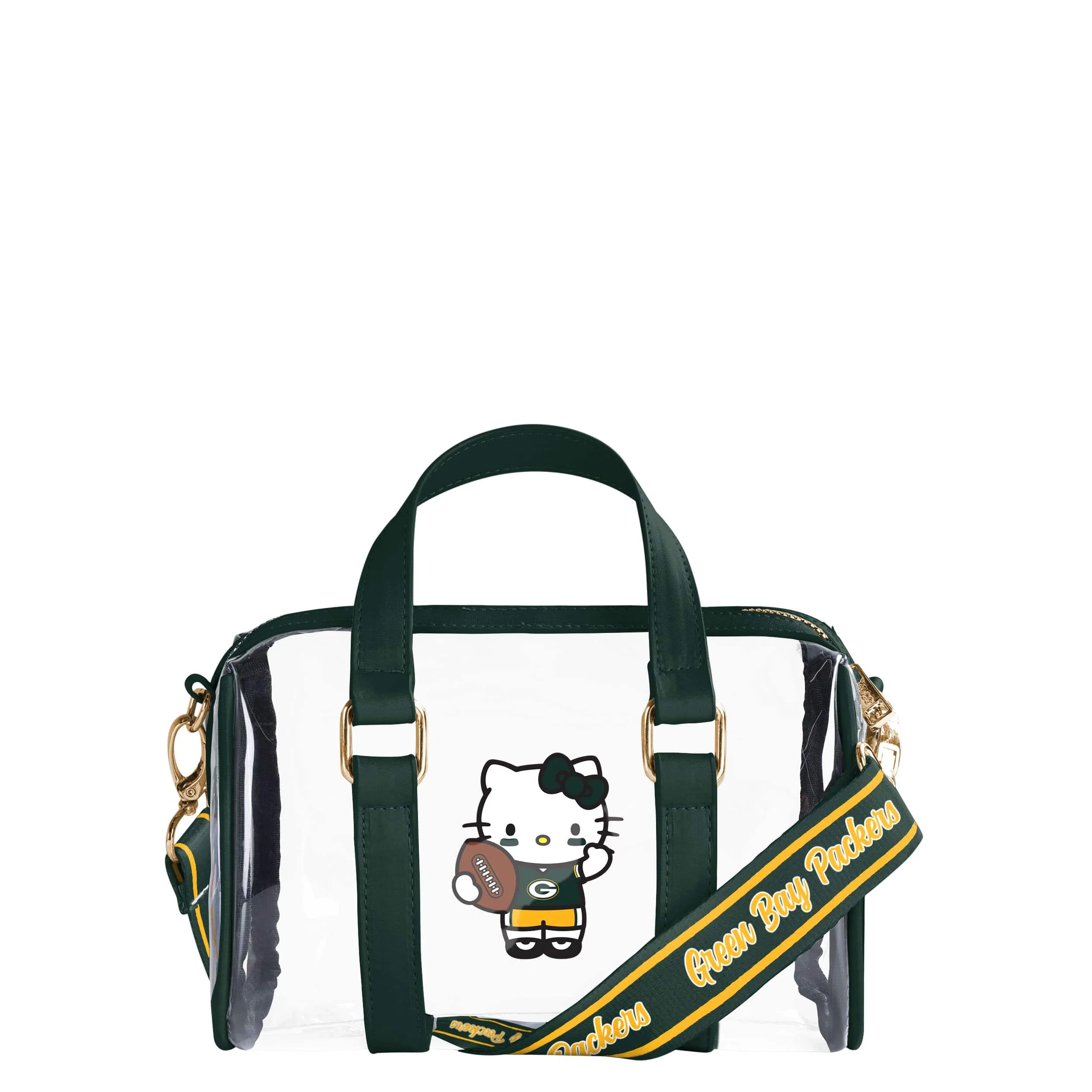 Green Bay Packers NFL Hello Kitty® Clear Barrel Bag - (PREORDER - SHIPS MID JULY)