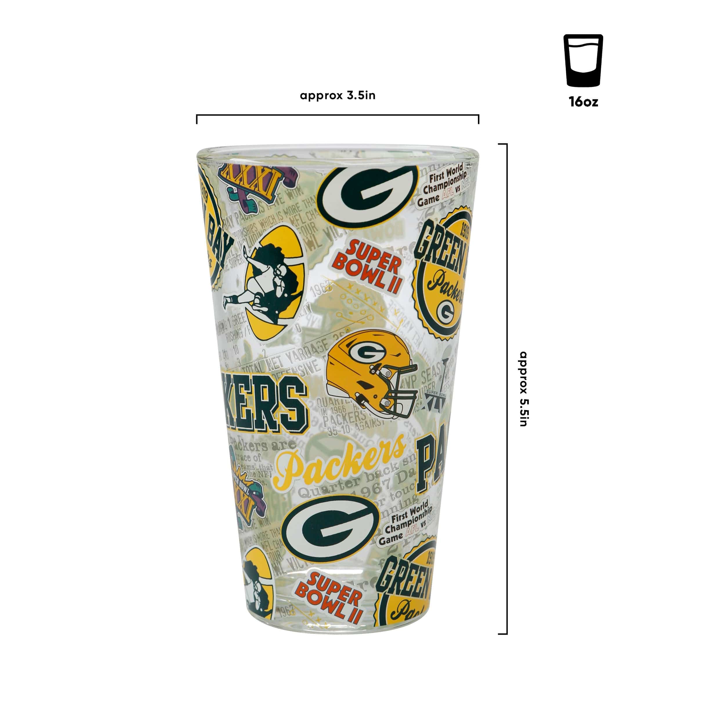 Green Bay Packers NFL Historic Print Pint Glass - Image 3