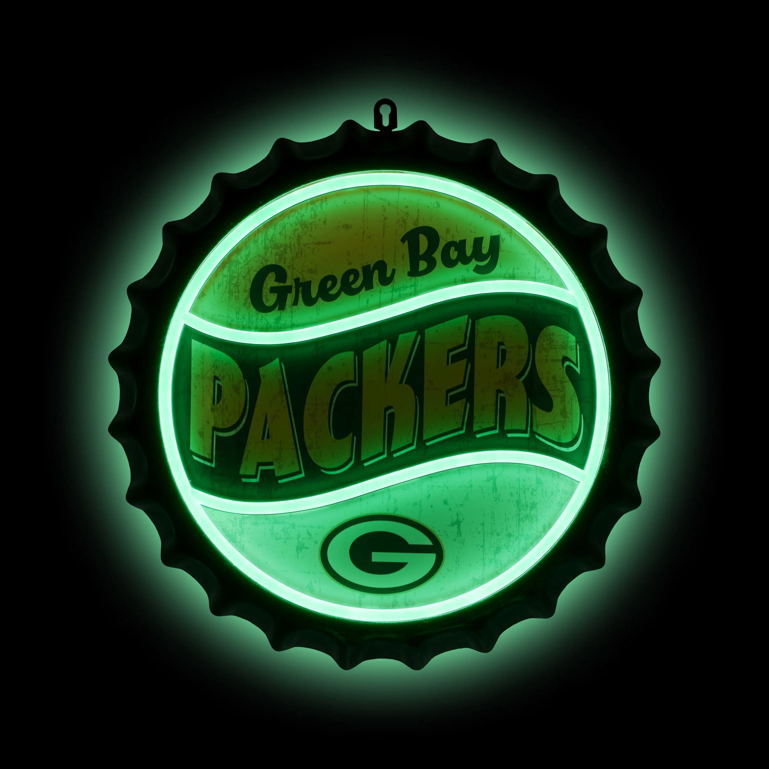 Green Bay Packers NFL LED Neon Backlit Bottle Cap Wall Sign - Image 2