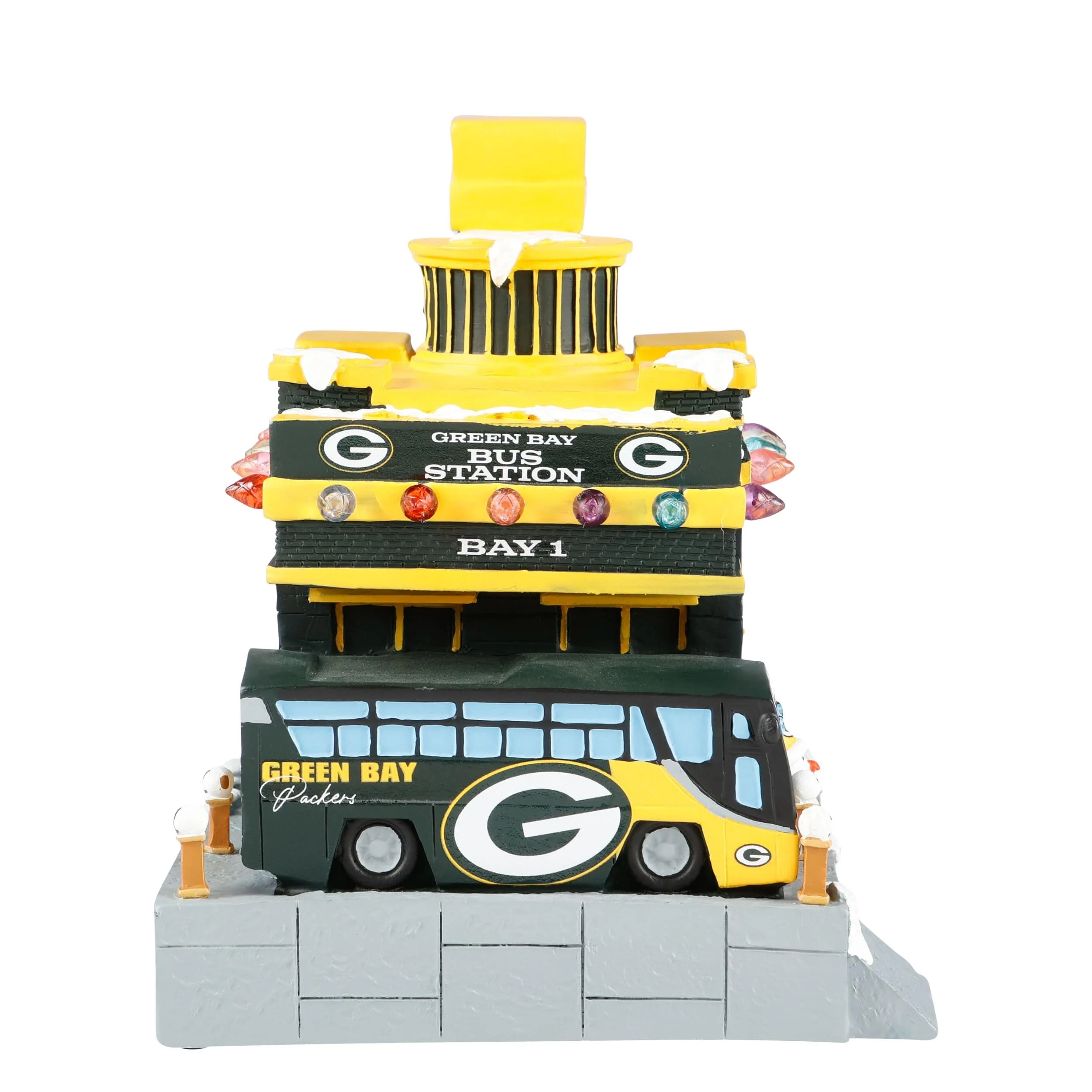 Green Bay Packers NFL Light Up Resin Team Bus Station - Image 3