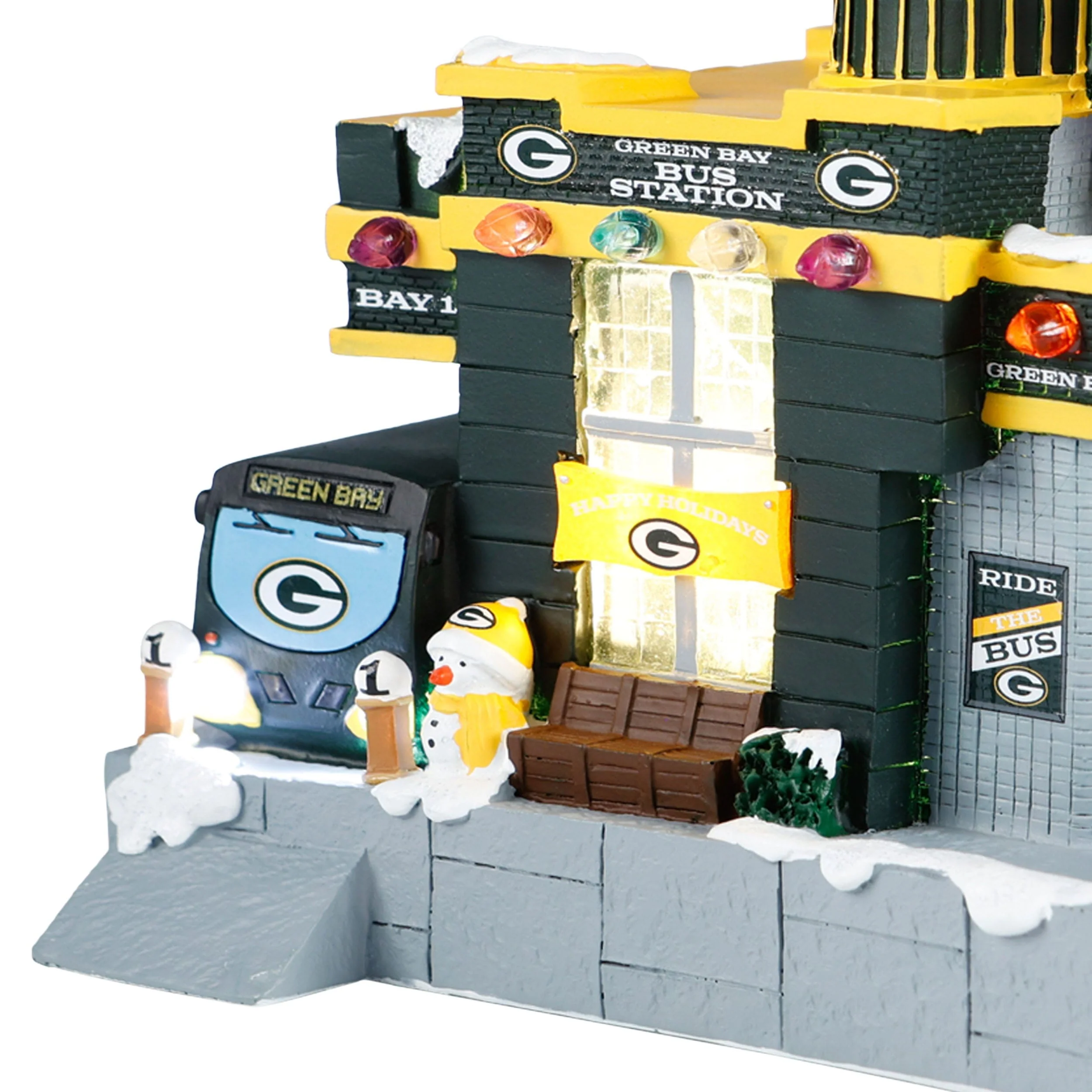 Green Bay Packers NFL Light Up Resin Team Bus Station - Image 4