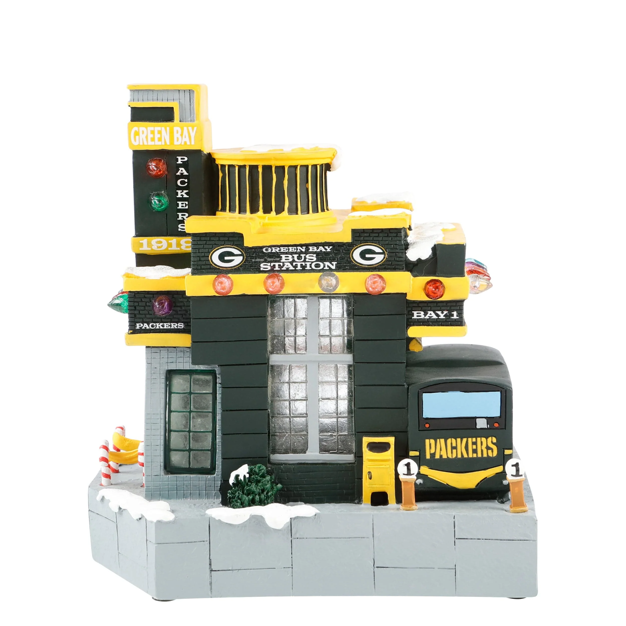 Green Bay Packers NFL Light Up Resin Team Bus Station - Image 5