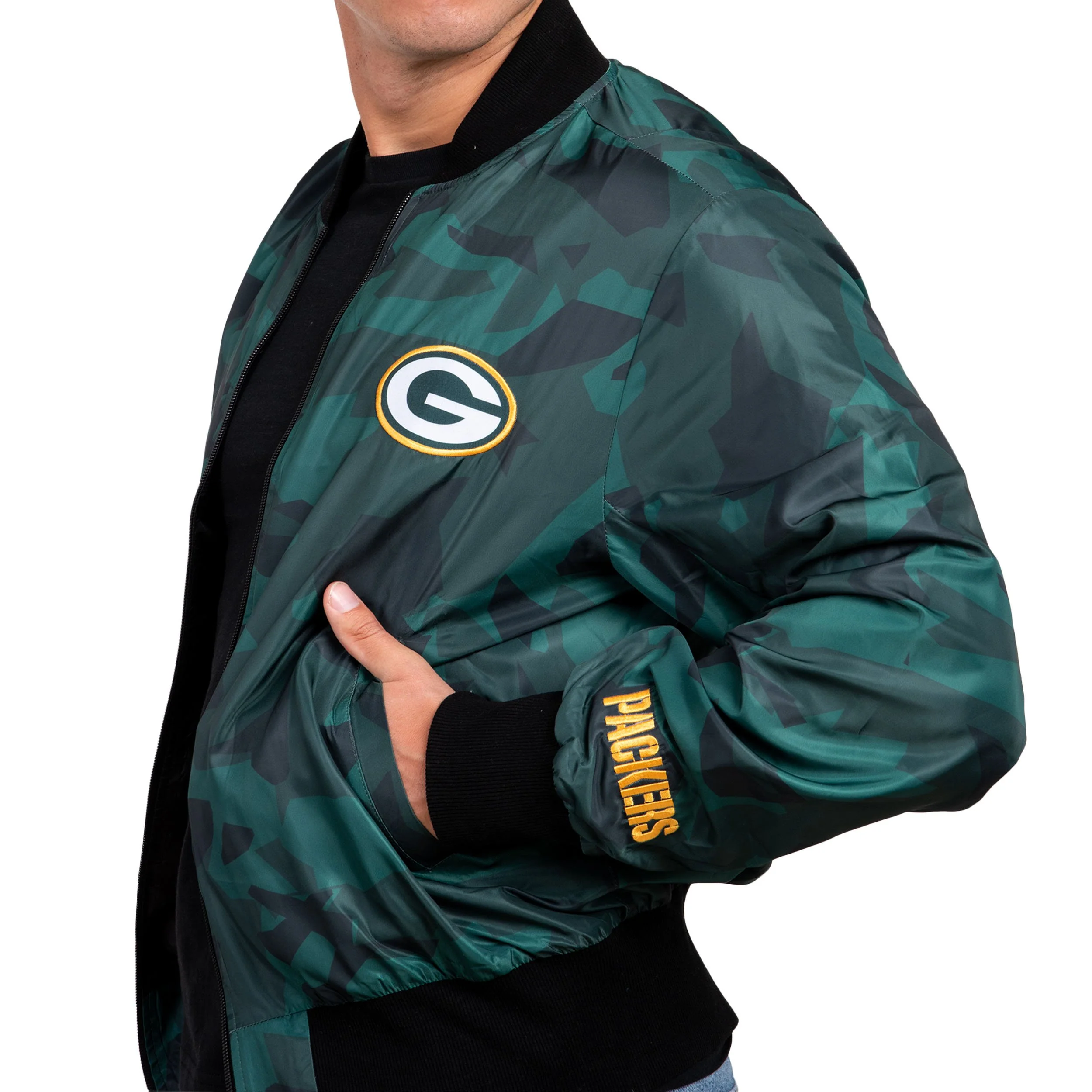 Green Bay Packers NFL Mens Camo Bomber Jacket - Image 4