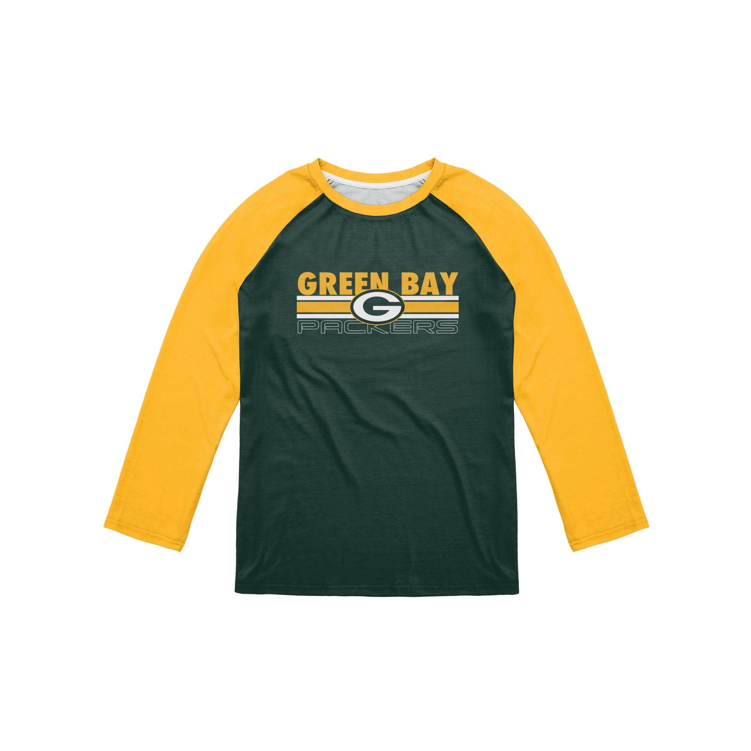Green Bay Packers NFL Mens Colorblock Wordmark Raglan T-Shirt - Image 3