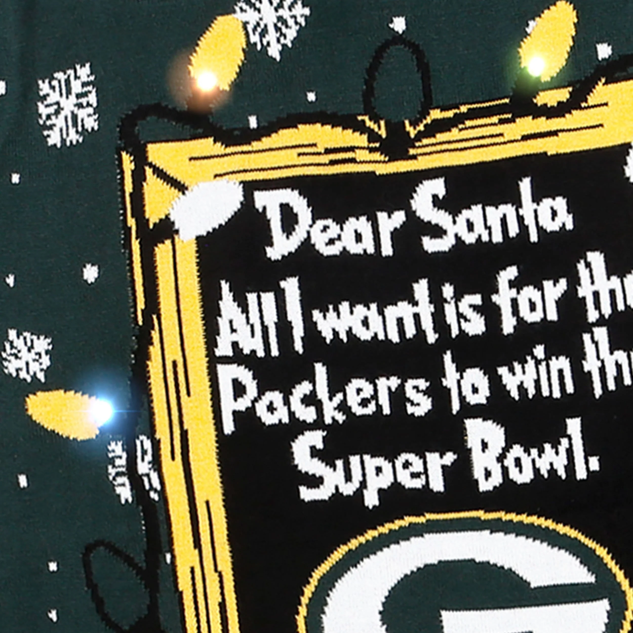 Green Bay Packers NFL Mens Dear Santa Light Up Sweater - Image 4