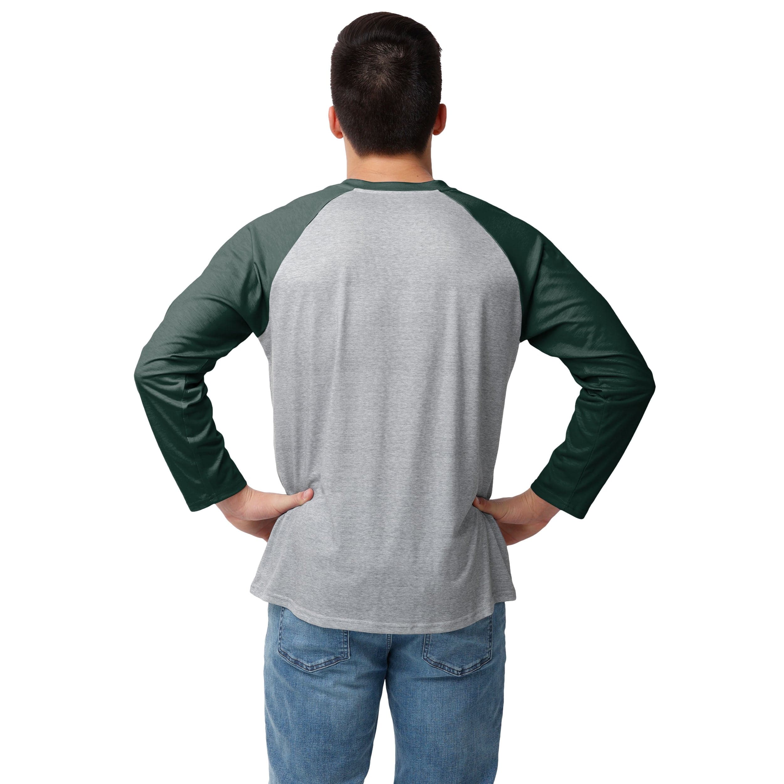 Green Bay Packers NFL Mens Gray Big Logo Raglan T-Shirt - Image 3