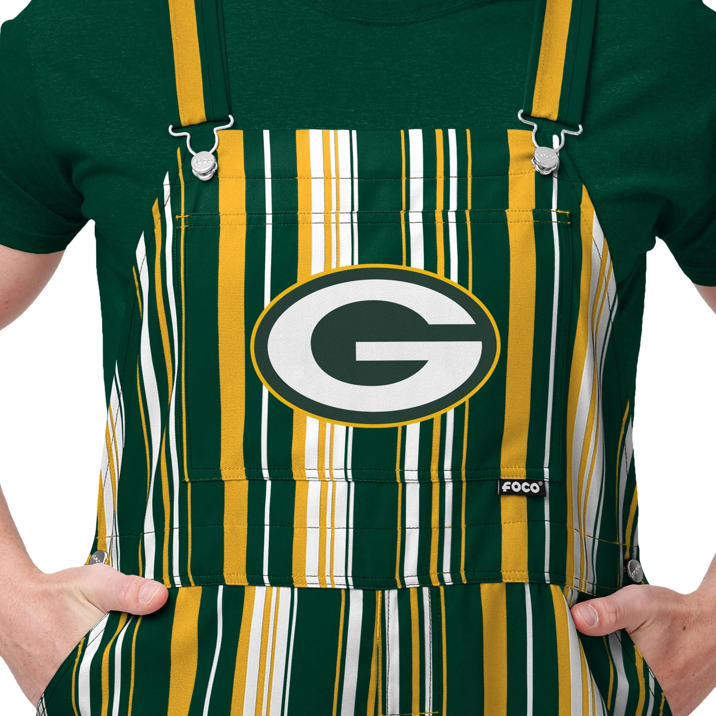 Green Bay Packers NFL Mens Hyper Stripe Bib Overalls - Image 4