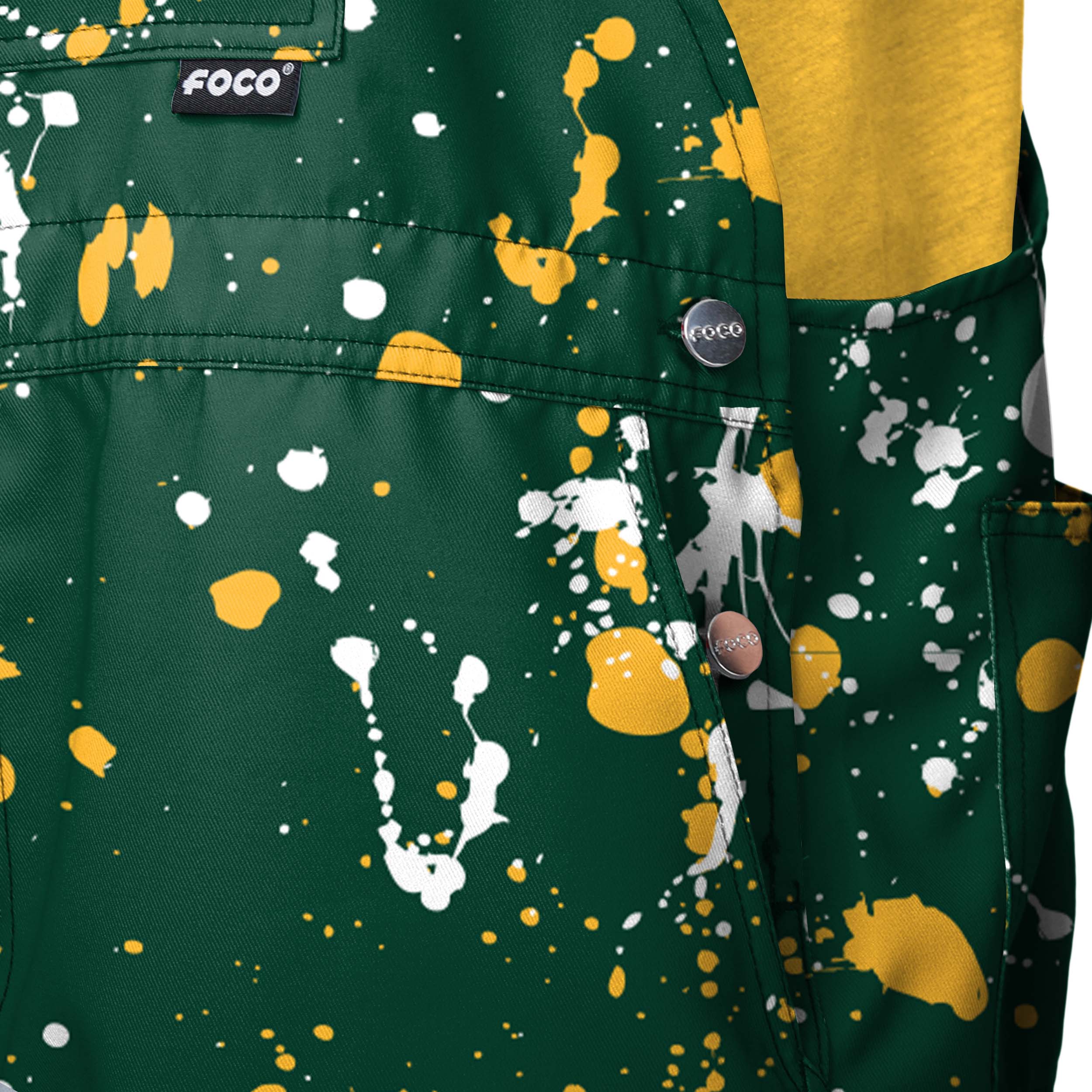 Green Bay Packers NFL Mens Paint Splatter Bib Shortalls - Image 4