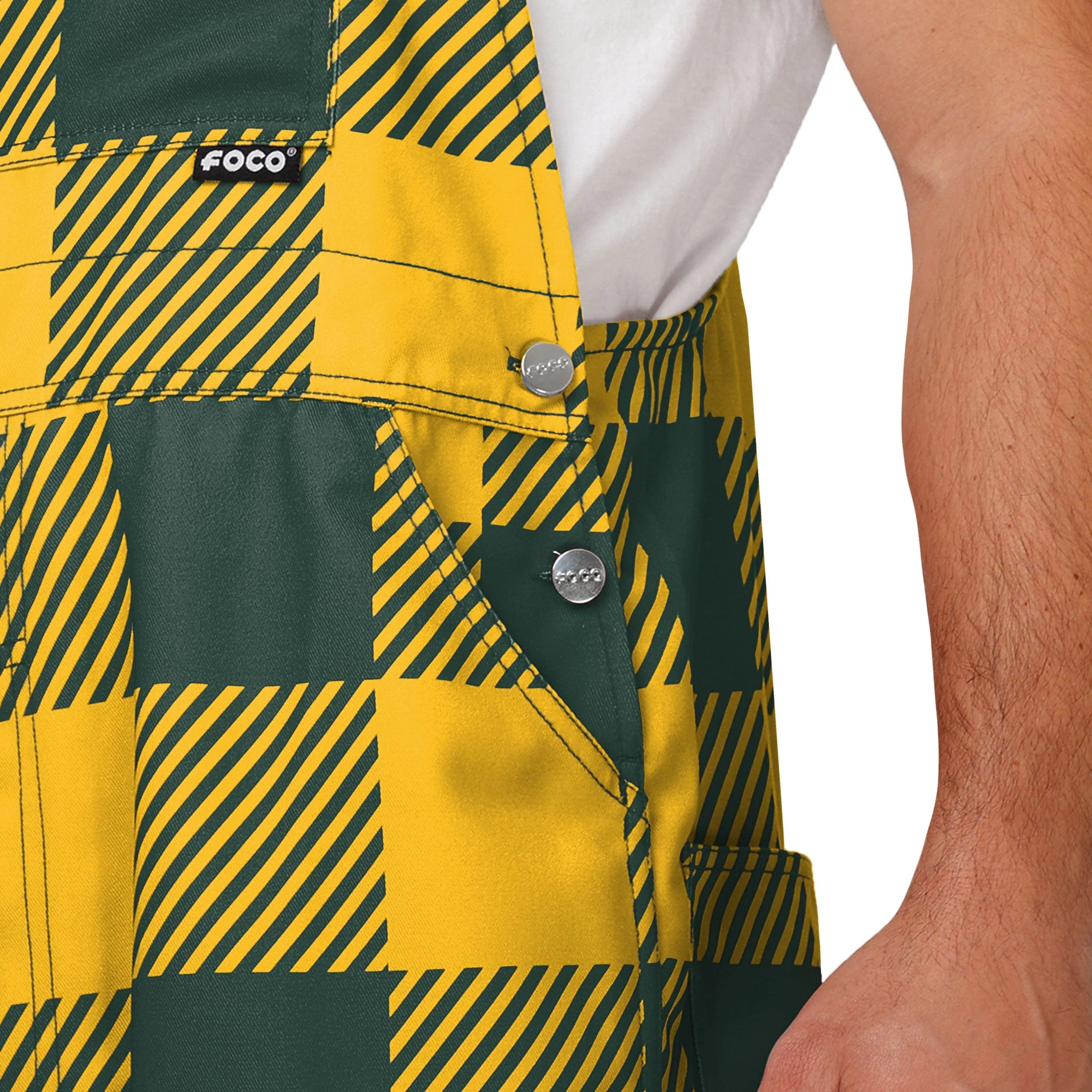 Green Bay Packers NFL Mens Plaid Bib Overalls - Image 5