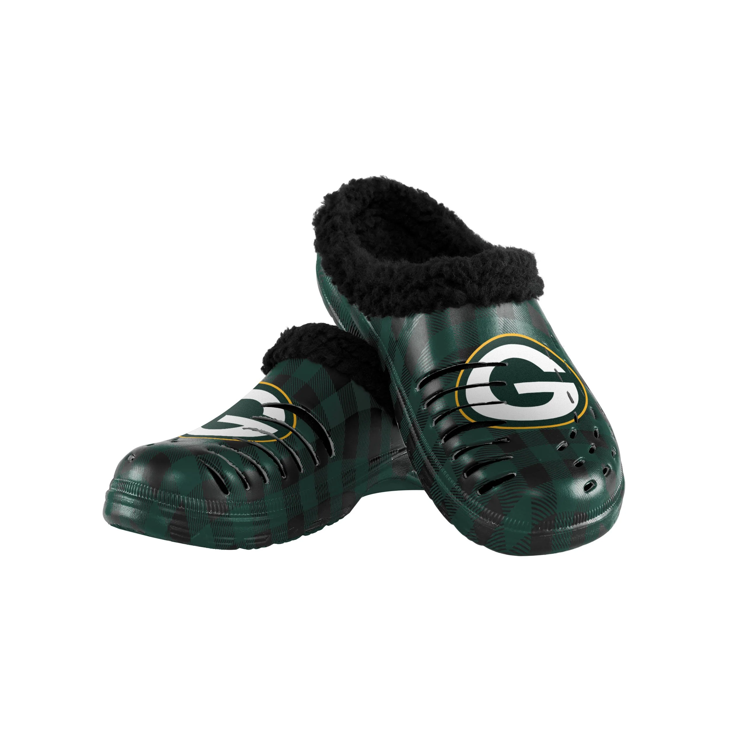 Green Bay Packers NFL Mens Sherpa Lined Buffalo Check Clog