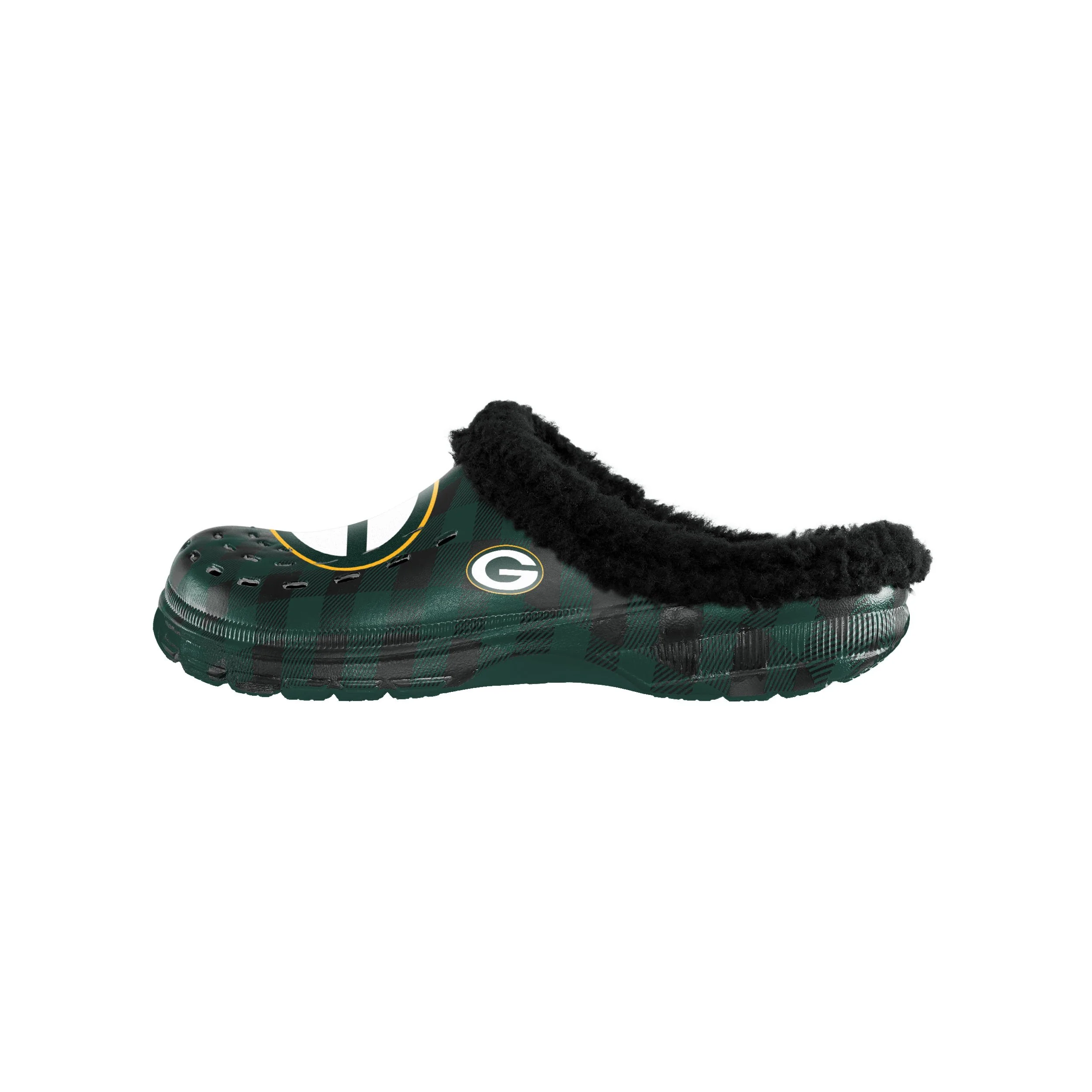 Green Bay Packers NFL Mens Sherpa Lined Buffalo Check Clog - Image 2