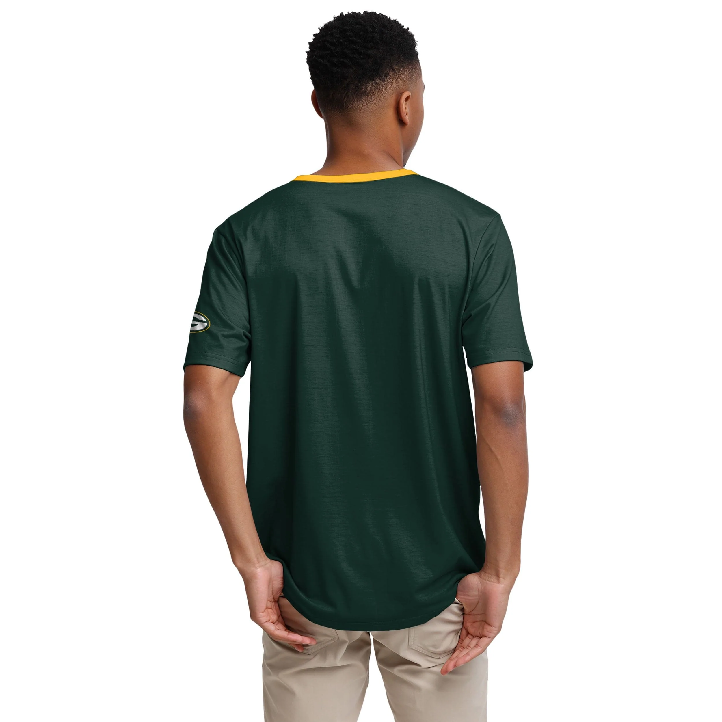 Green Bay Packers NFL Mens Solid Wordmark Short Sleeve Henley - Image 3