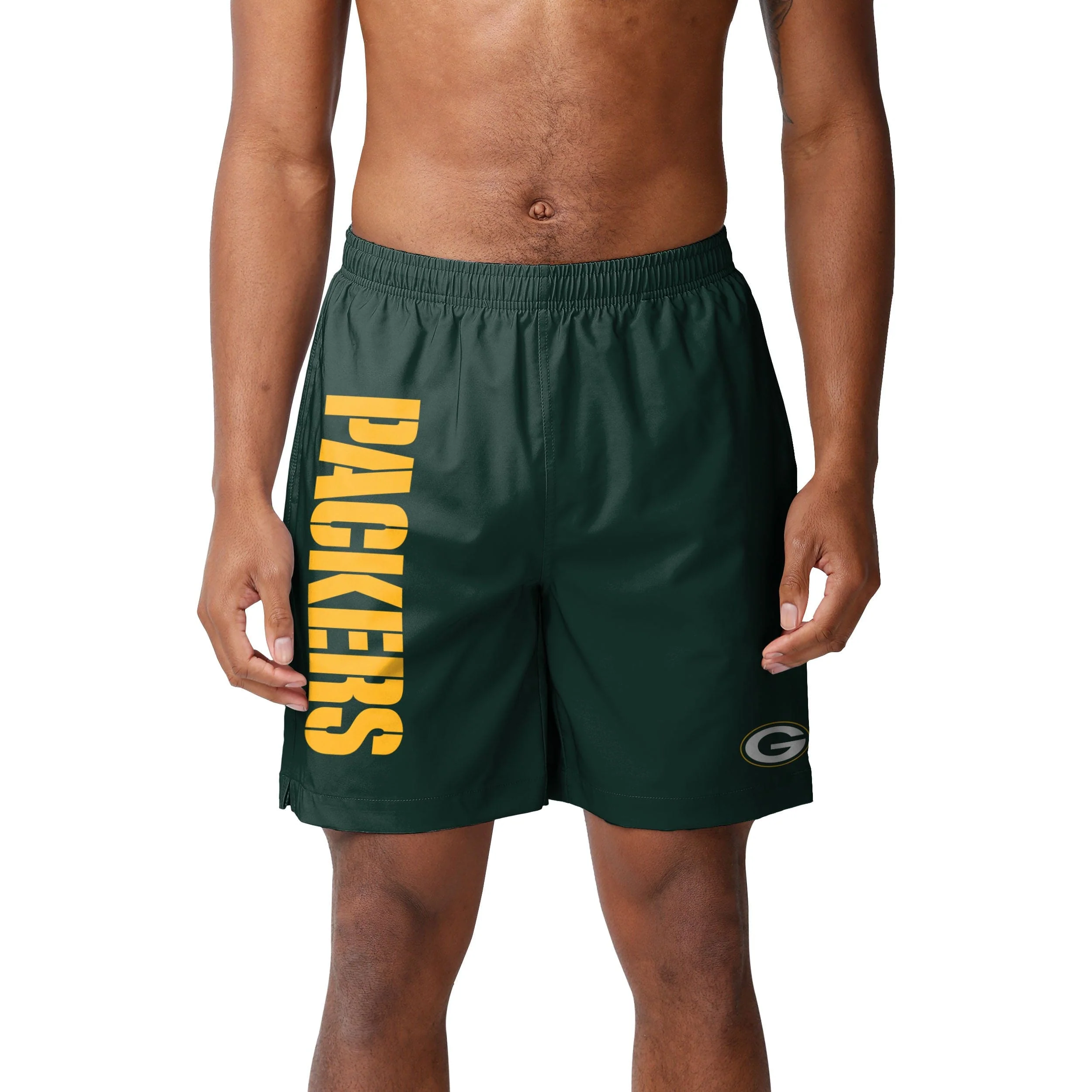 Green Bay Packers NFL Mens Solid Wordmark Traditional Swimming Trunks - Image 2