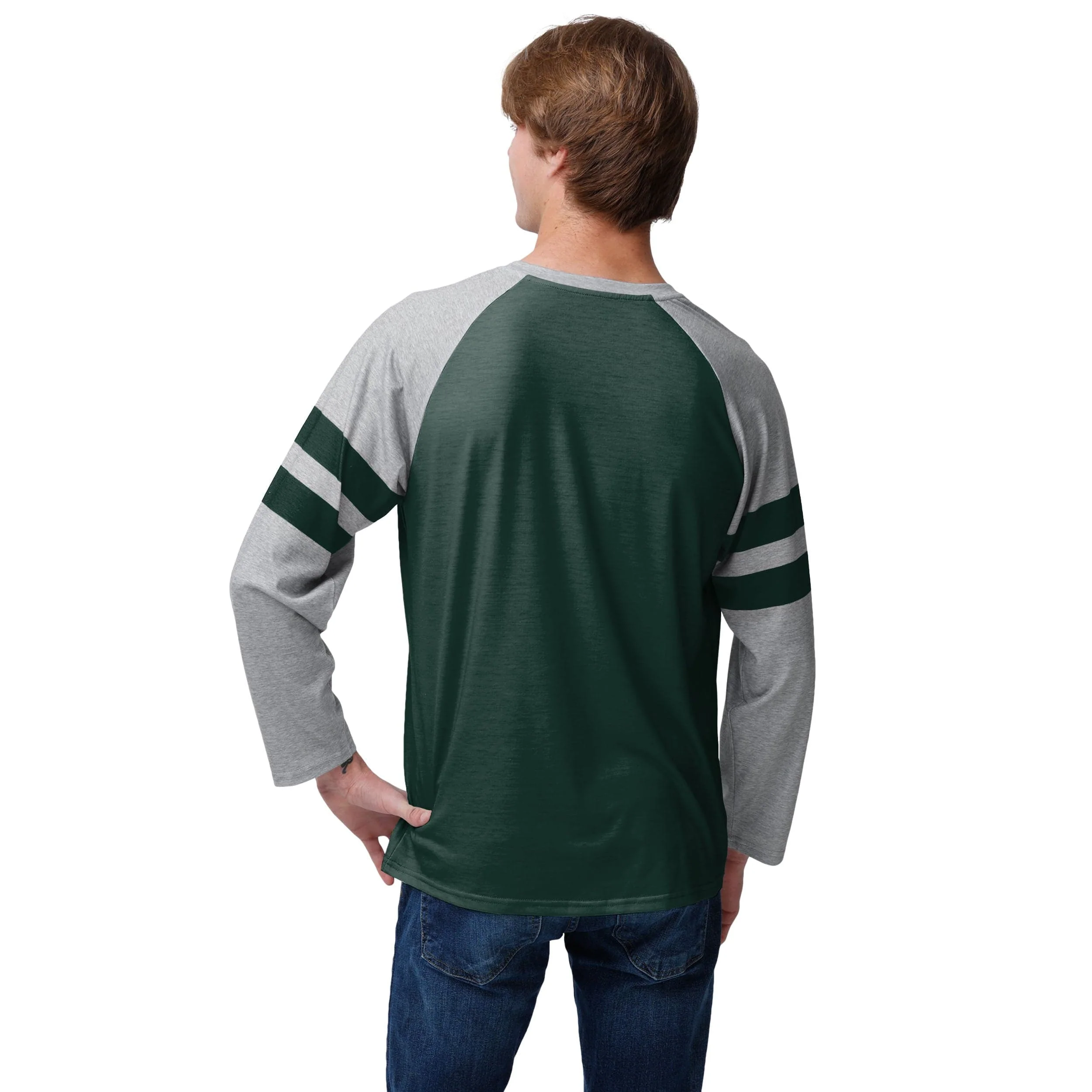 Green Bay Packers NFL Mens Team Stripe Wordmark Raglan T-Shirt - Image 2