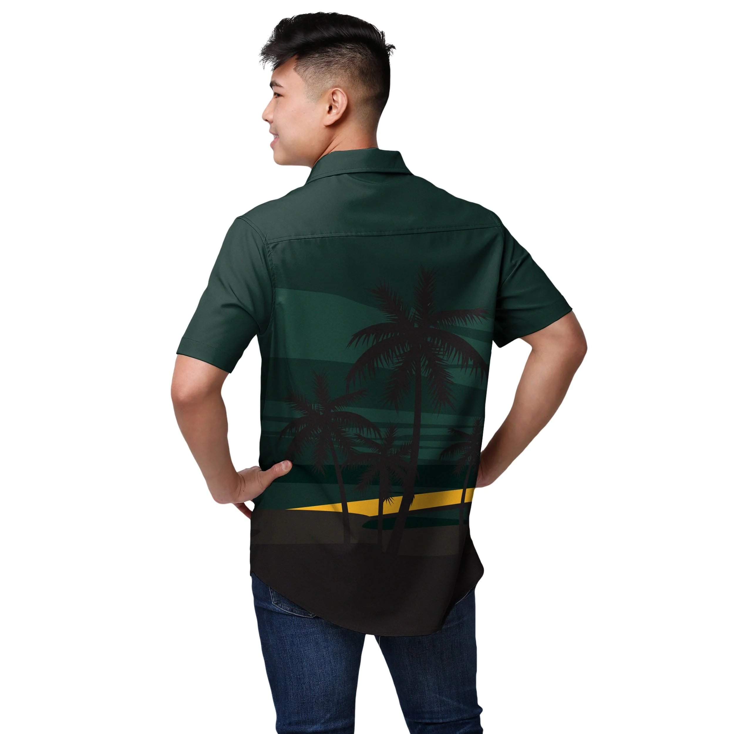 Green Bay Packers NFL Mens Tropical Sunset Button Up Shirt - Image 3
