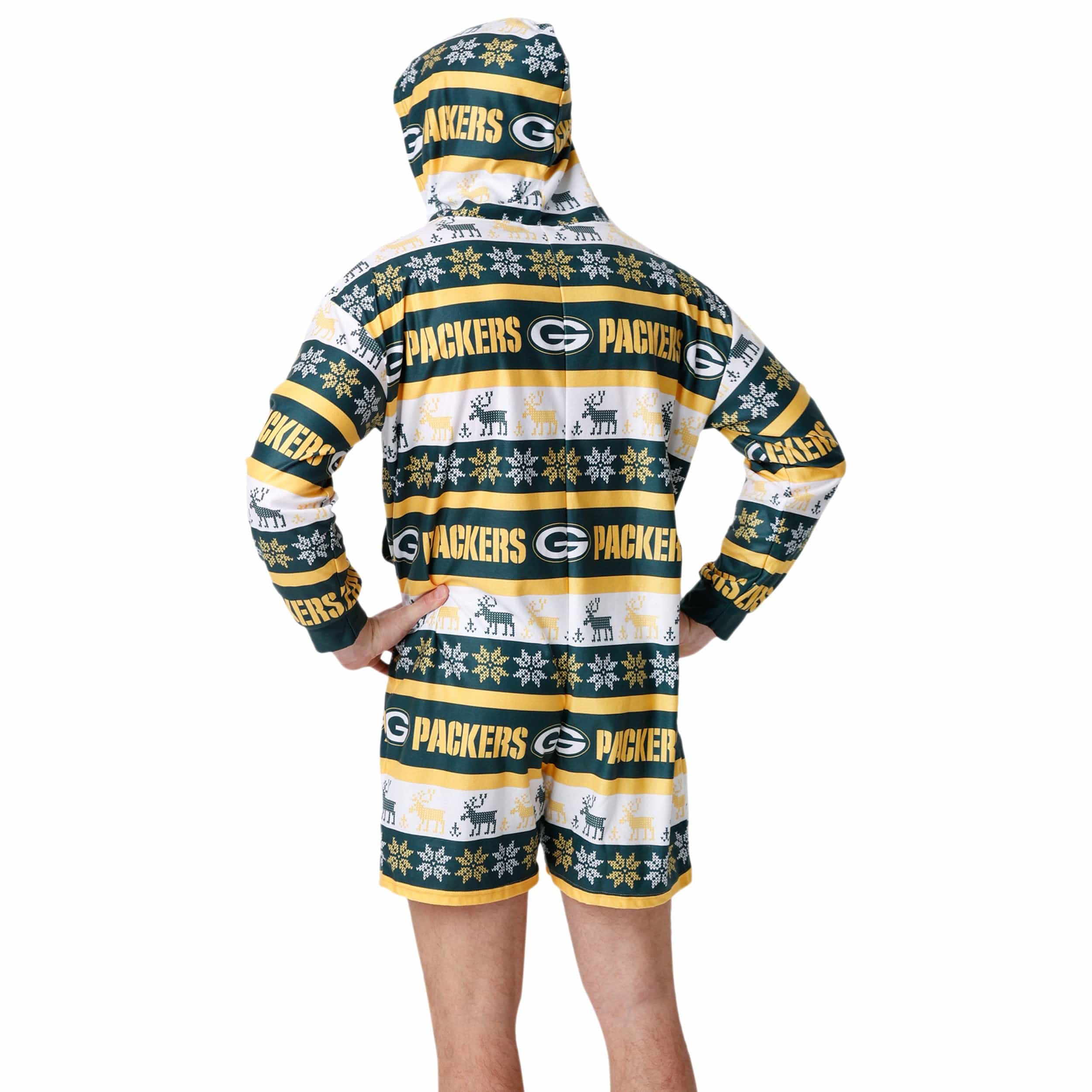 Green Bay Packers NFL Mens Ugly Short One Piece Pajamas - Image 2