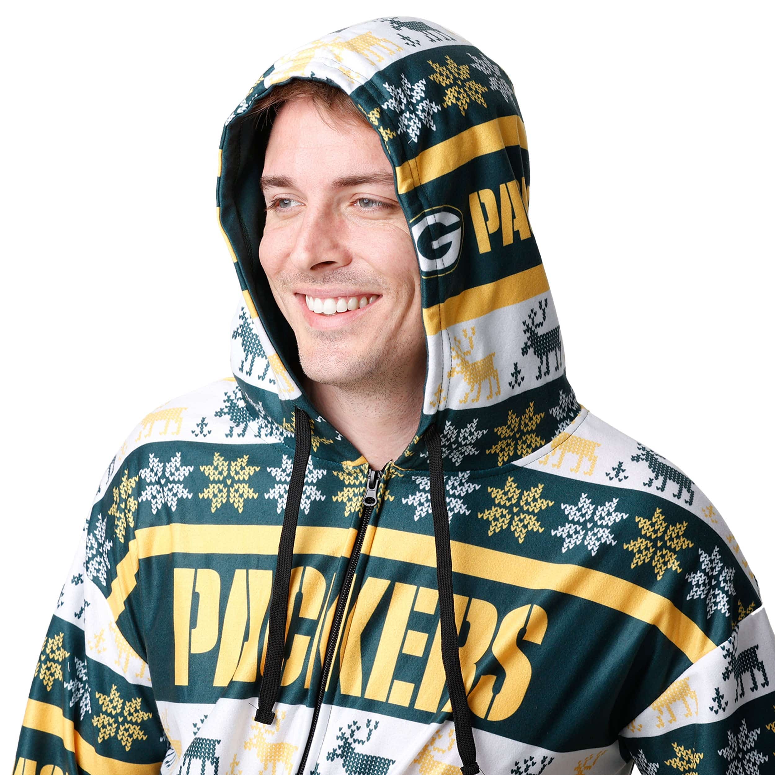 Green Bay Packers NFL Mens Ugly Short One Piece Pajamas - Image 3