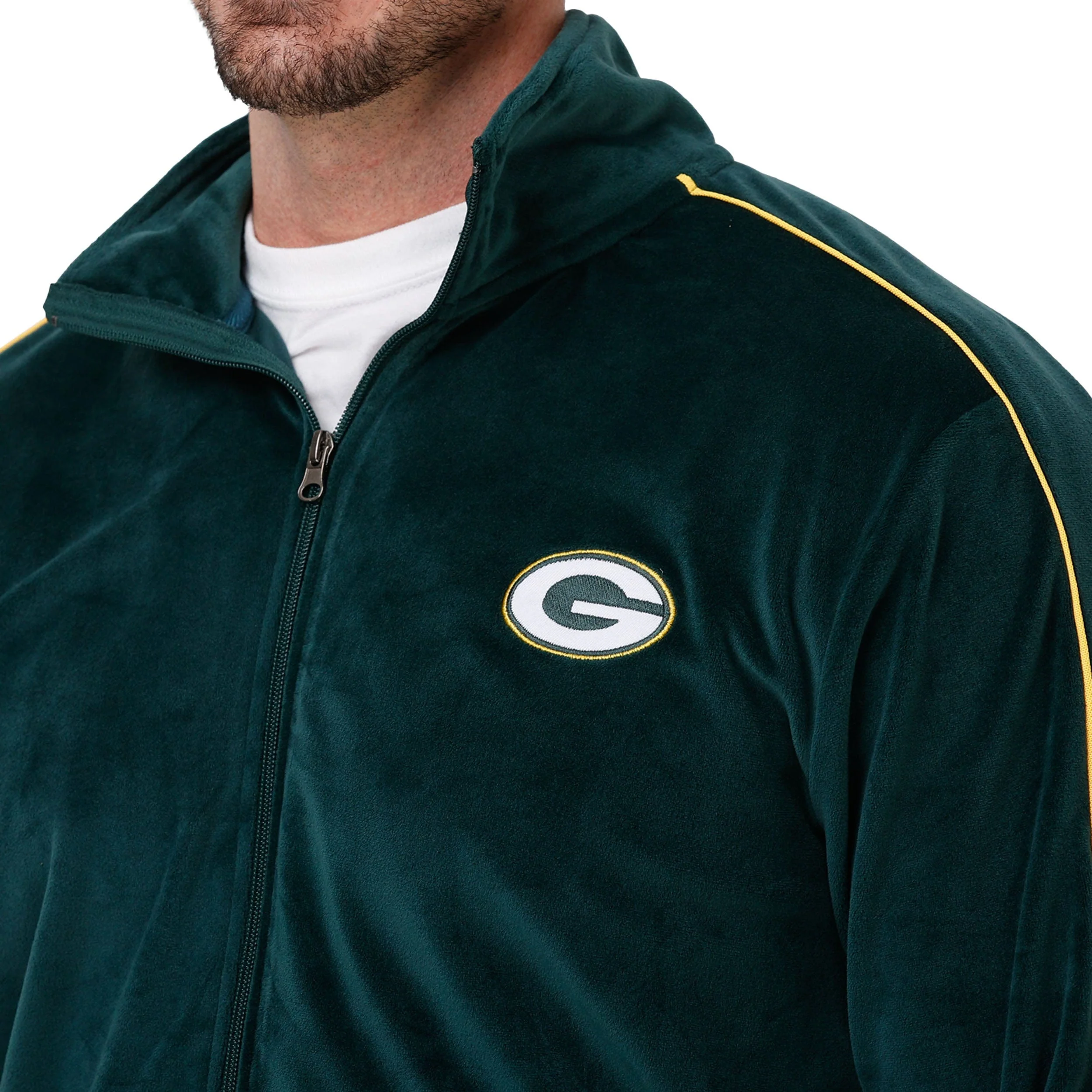 Green Bay Packers NFL Mens Velour Zip Up Top - Image 3