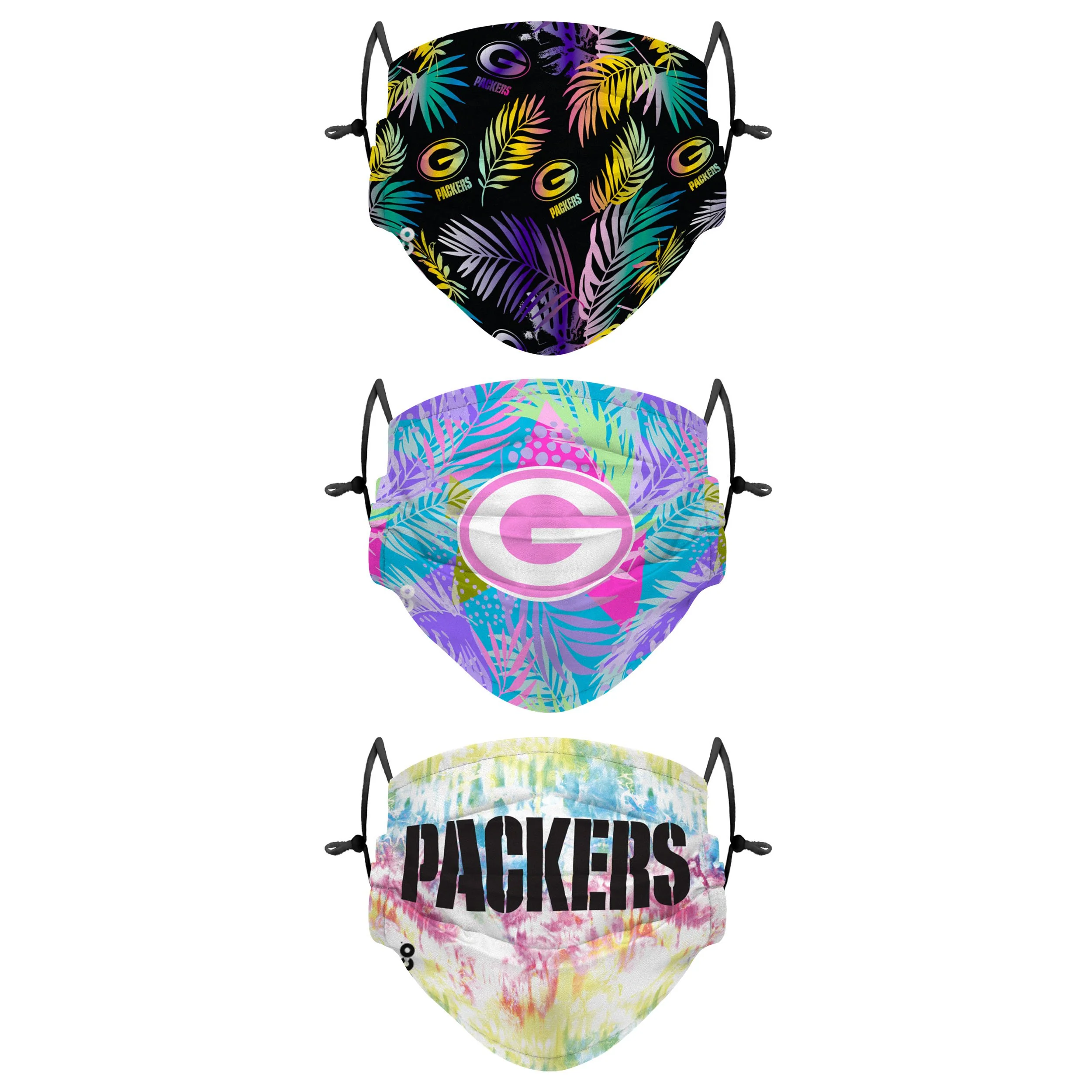 Green Bay Packers NFL Neon Floral 3 Pack Face Cover