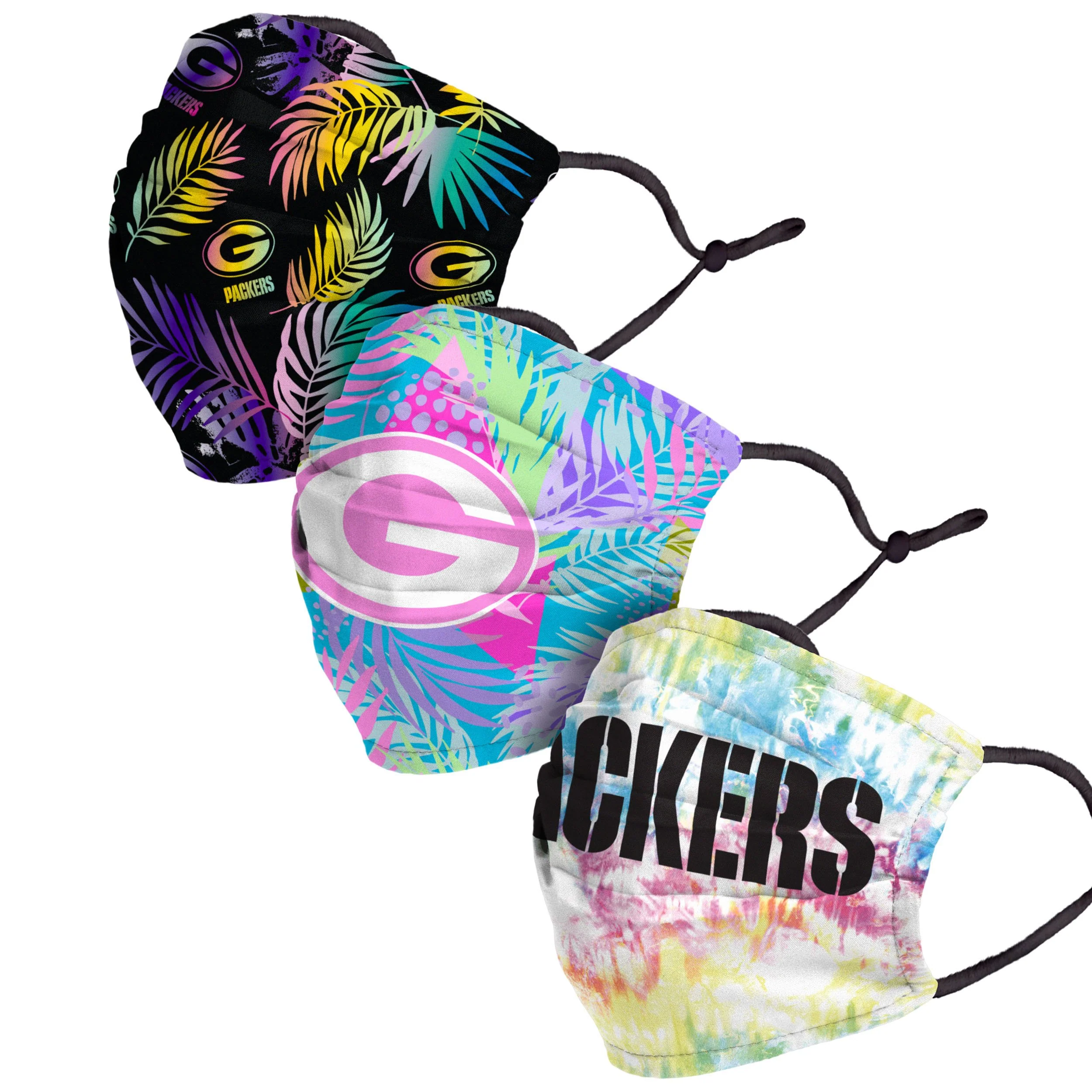 Green Bay Packers NFL Neon Floral 3 Pack Face Cover - Image 2