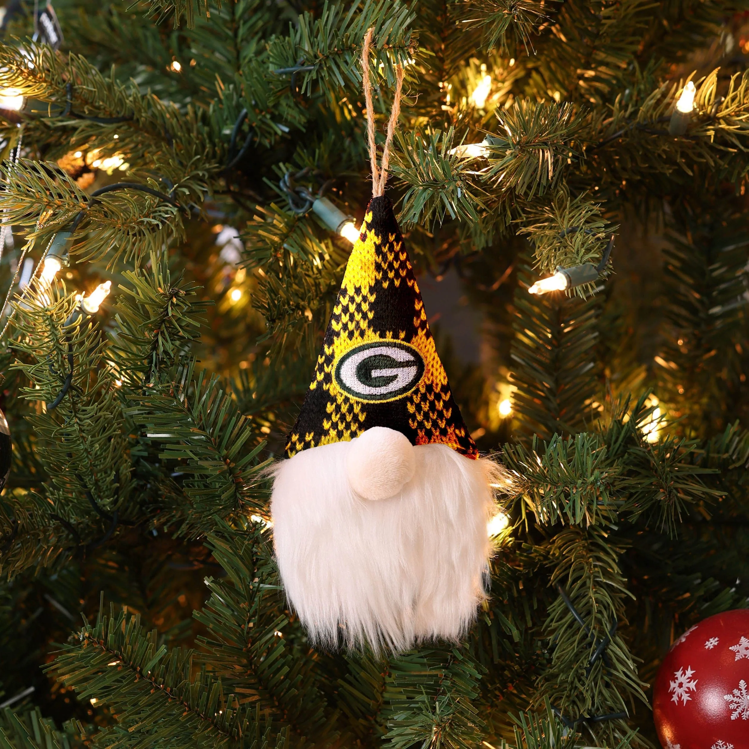 Green Bay Packers NFL Plaid Hat Plush Gnome Ornament - Image 3