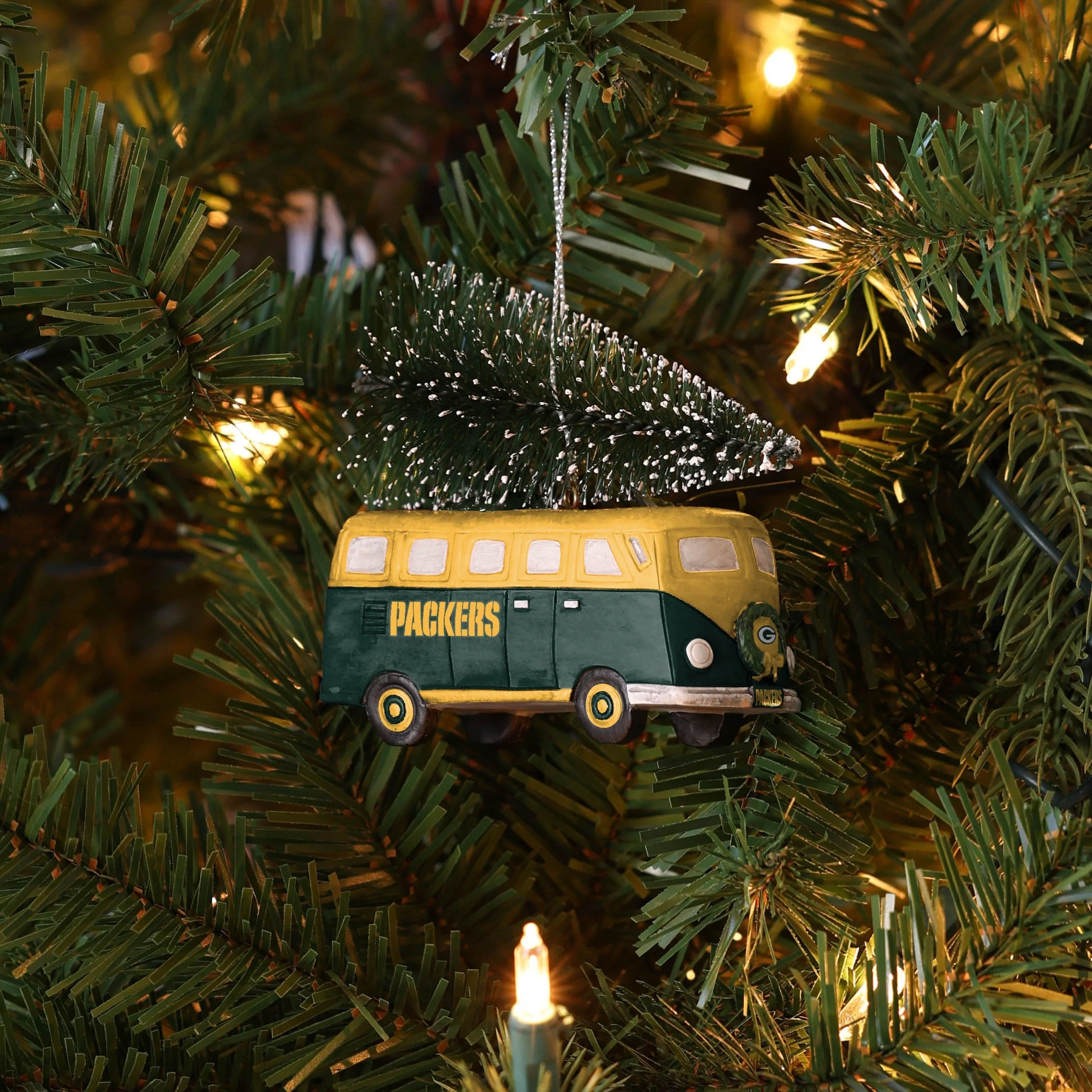 Green Bay Packers Retro Bus With Tree Ornament - Image 4