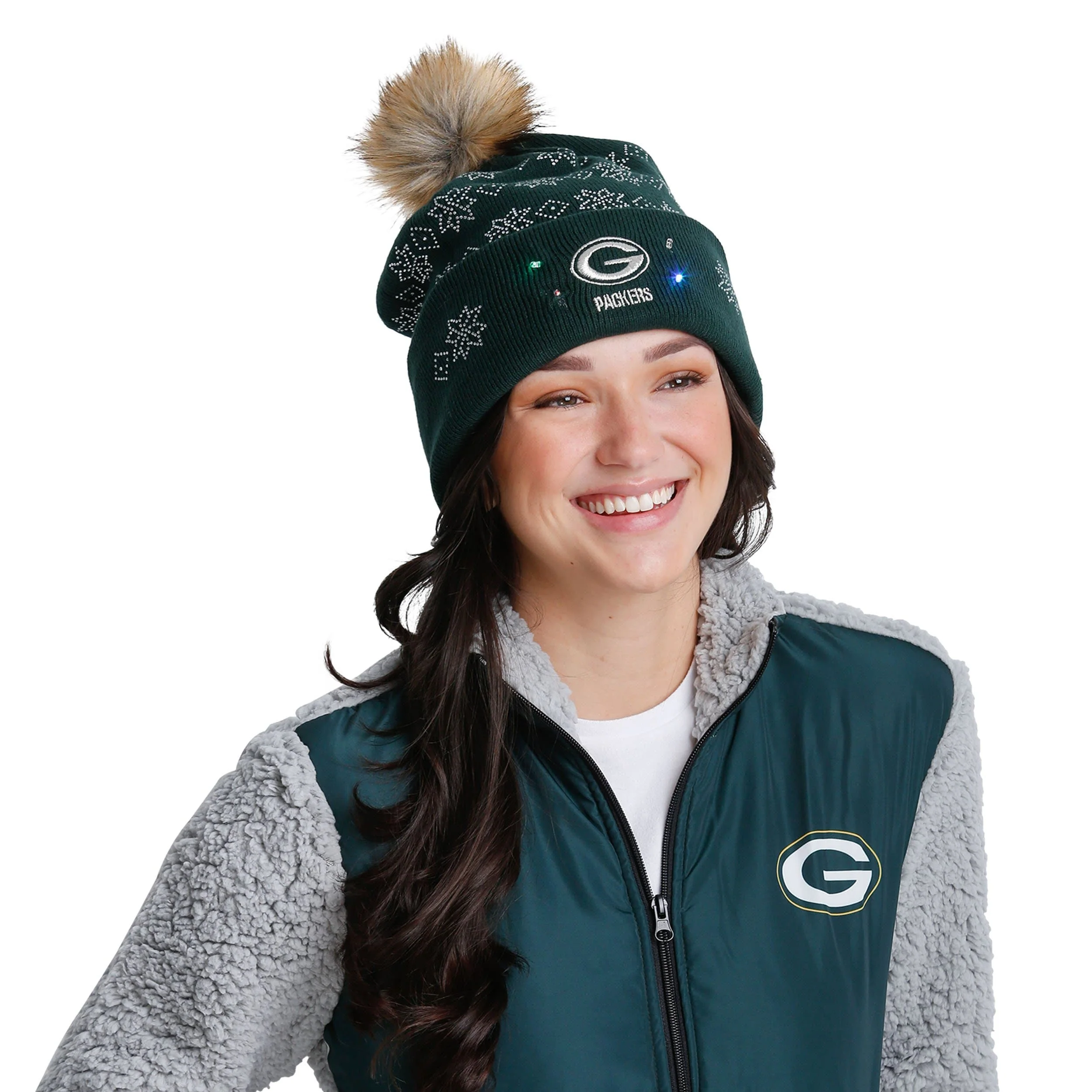 Green Bay Packers NFL Rhinestone Light Up Beanie - Image 2
