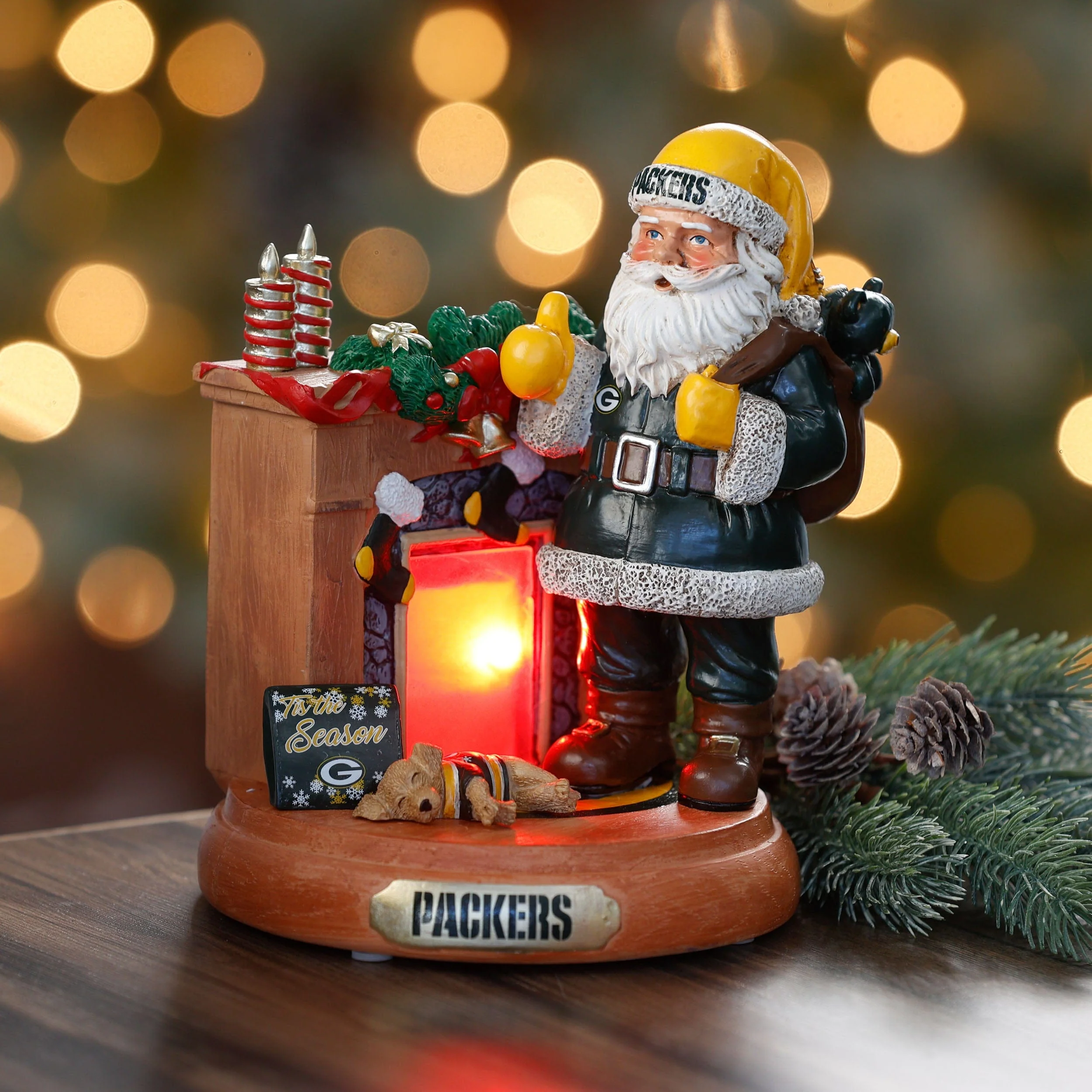 Green Bay Packers NFL Santa Fireplace Figurine - Image 2