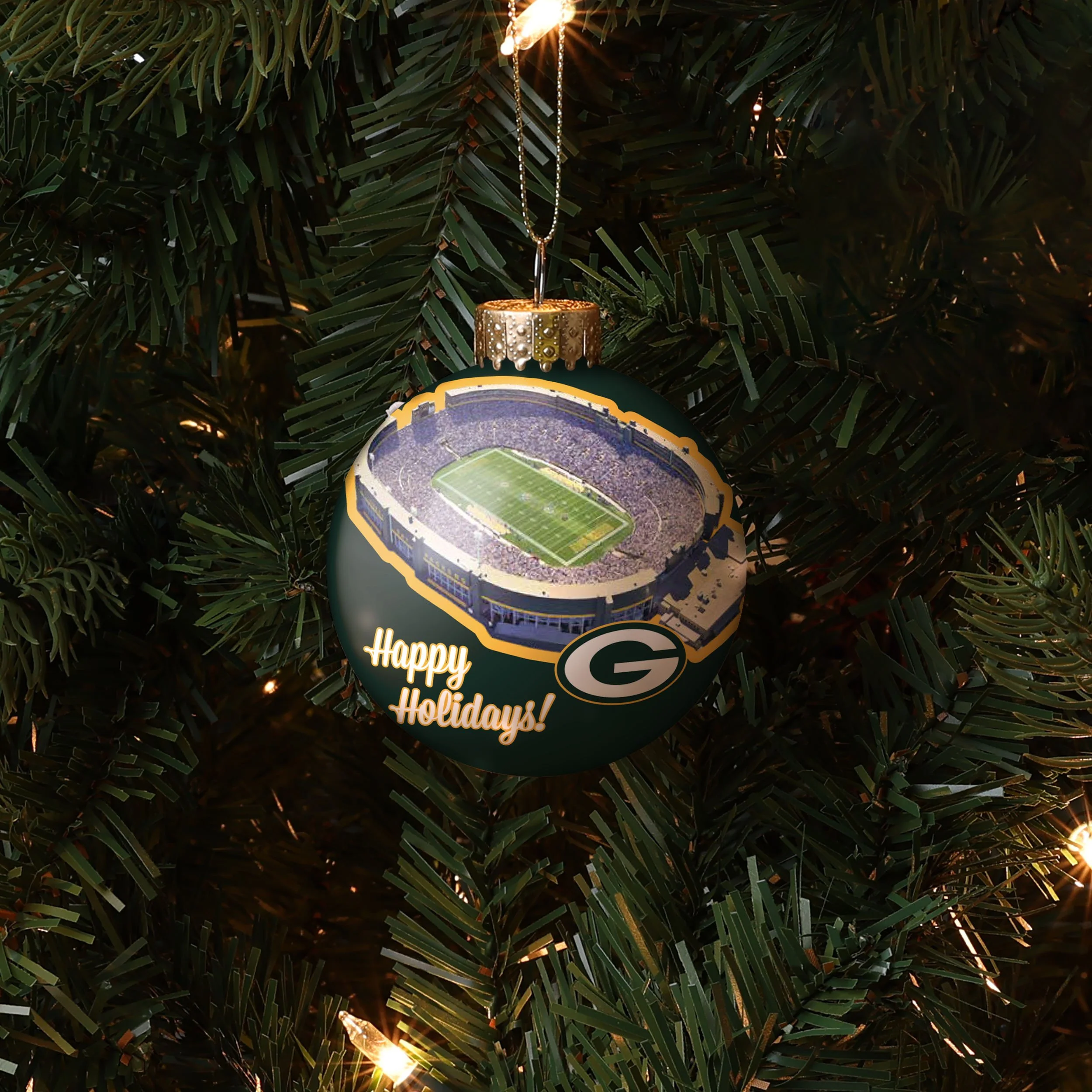 Green Bay Packers NFL Stadium Print Glass Ball Ornament - Image 3