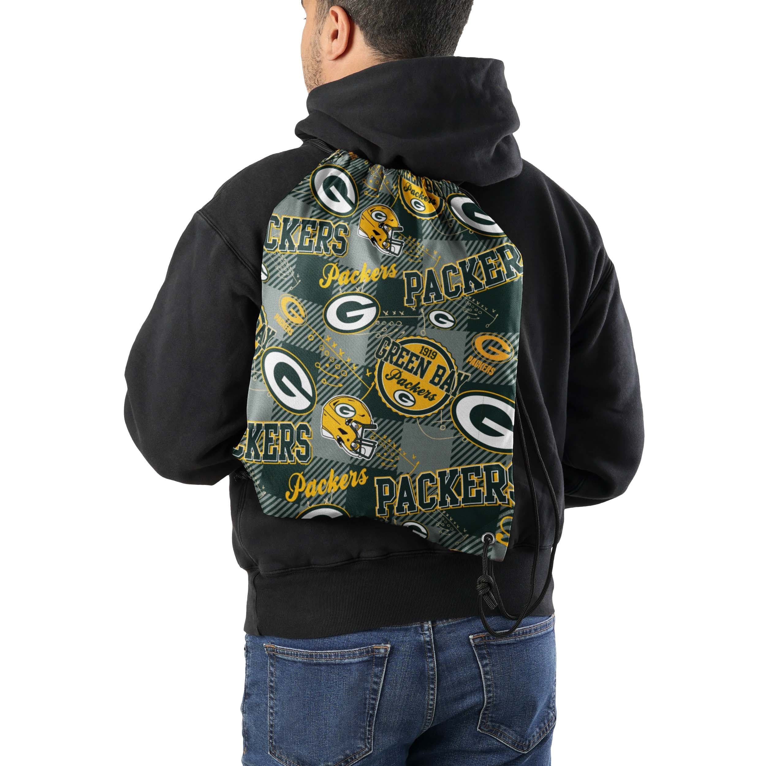 Green Bay Packers NFL Thematic Repeat Print Drawstring Backpack - Image 2