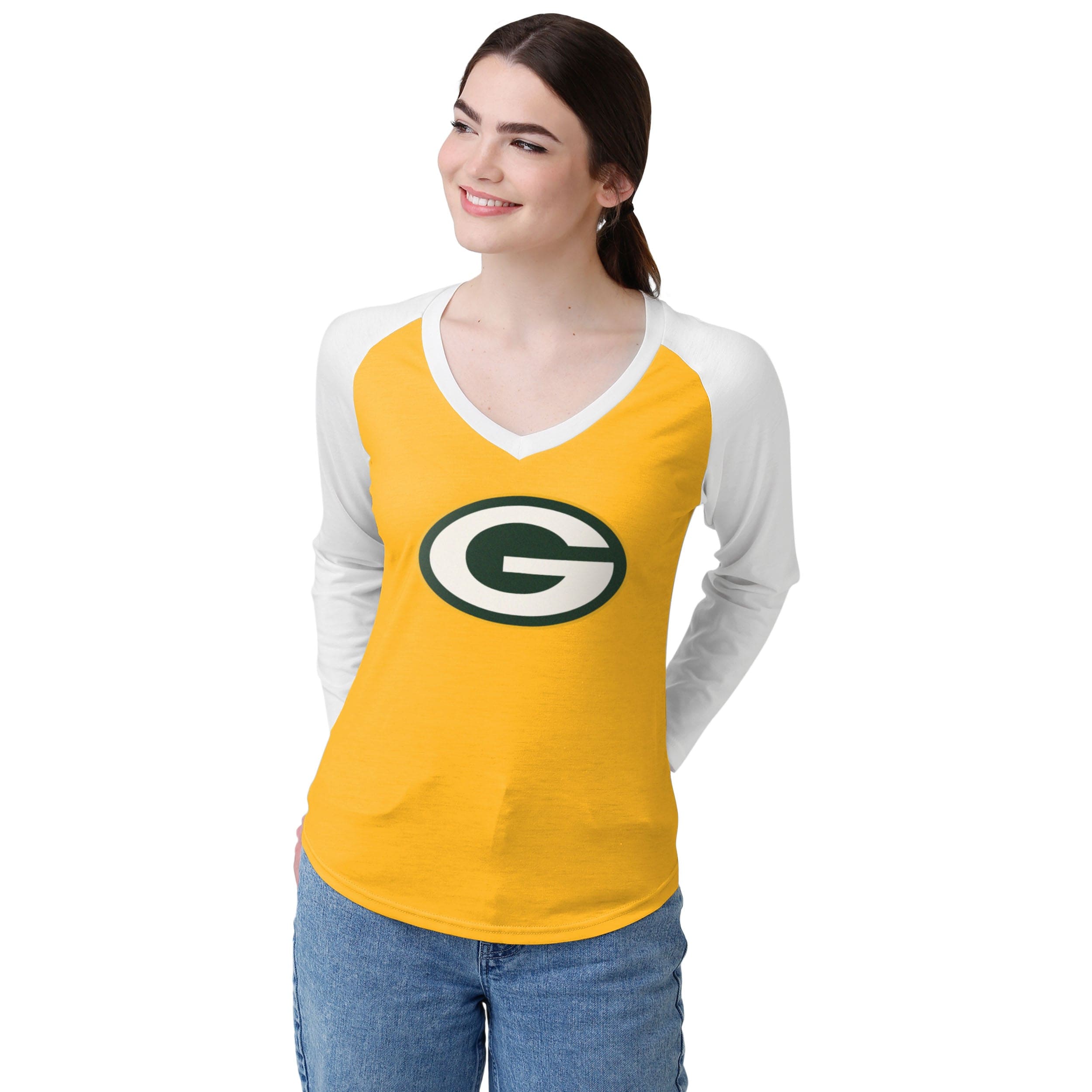 Green Bay Packers NFL Womens Big Logo Solid Raglan T-Shirt - Image 2