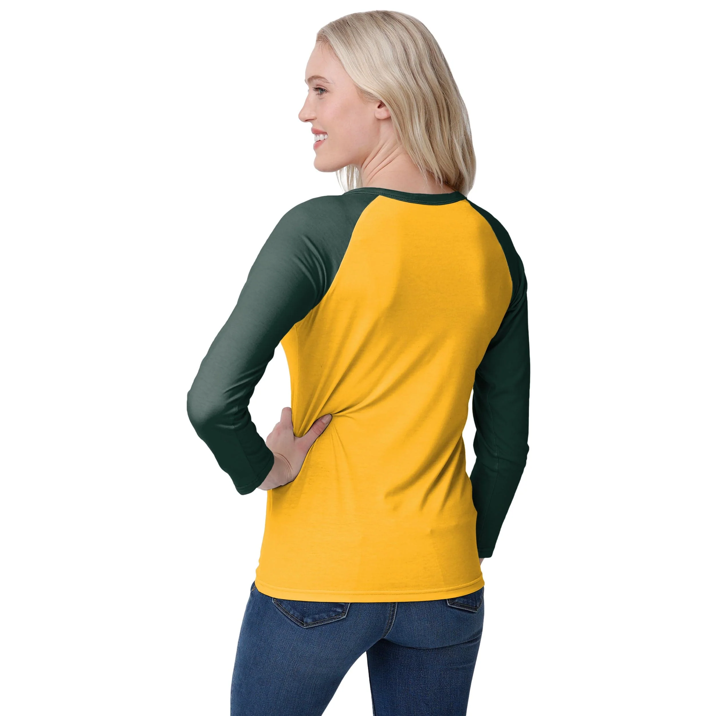 Green Bay Packers NFL Womens Big Wordmark Long Sleeve Henley - Image 2