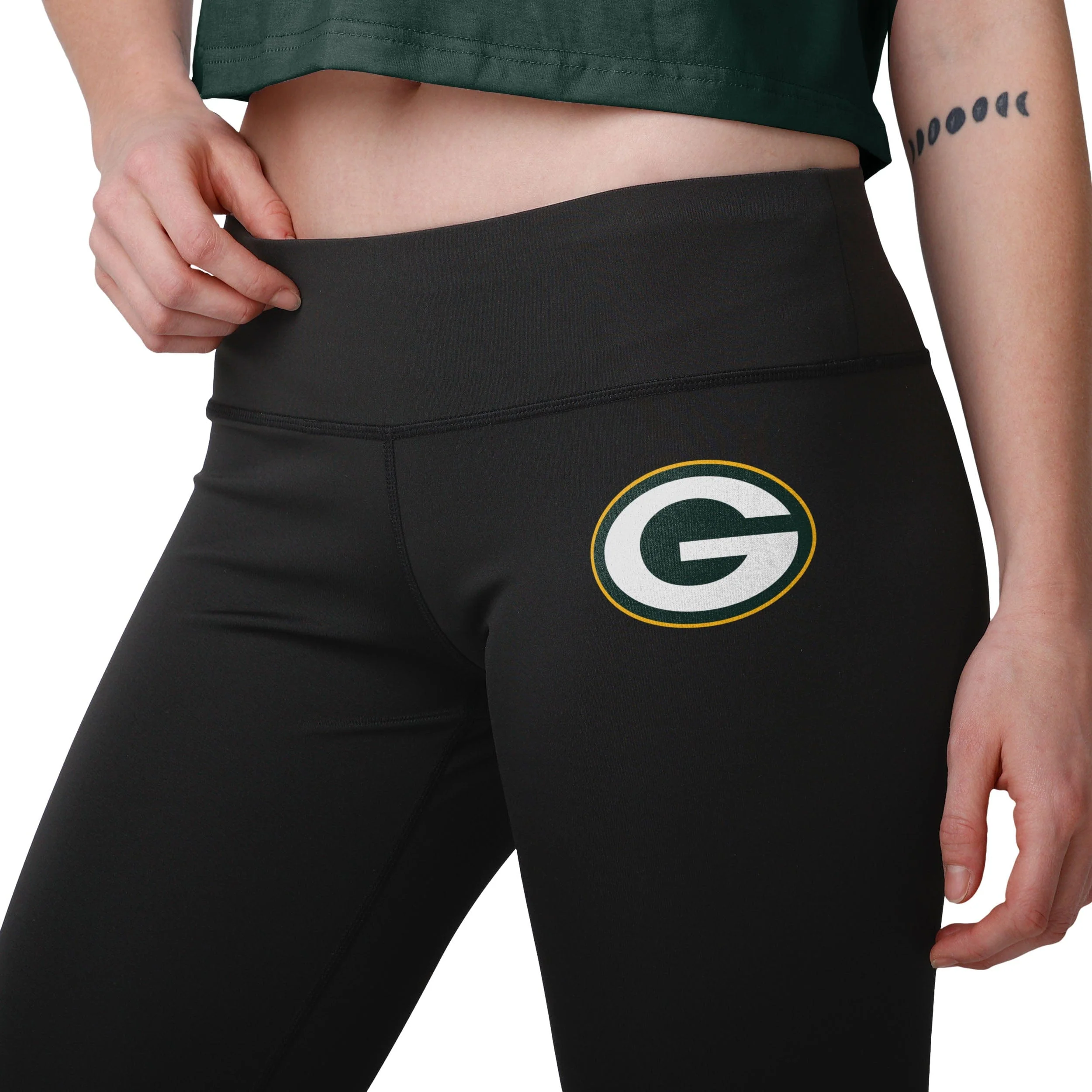 Green Bay Packers NFL Womens Calf Logo Black Leggings - Image 3