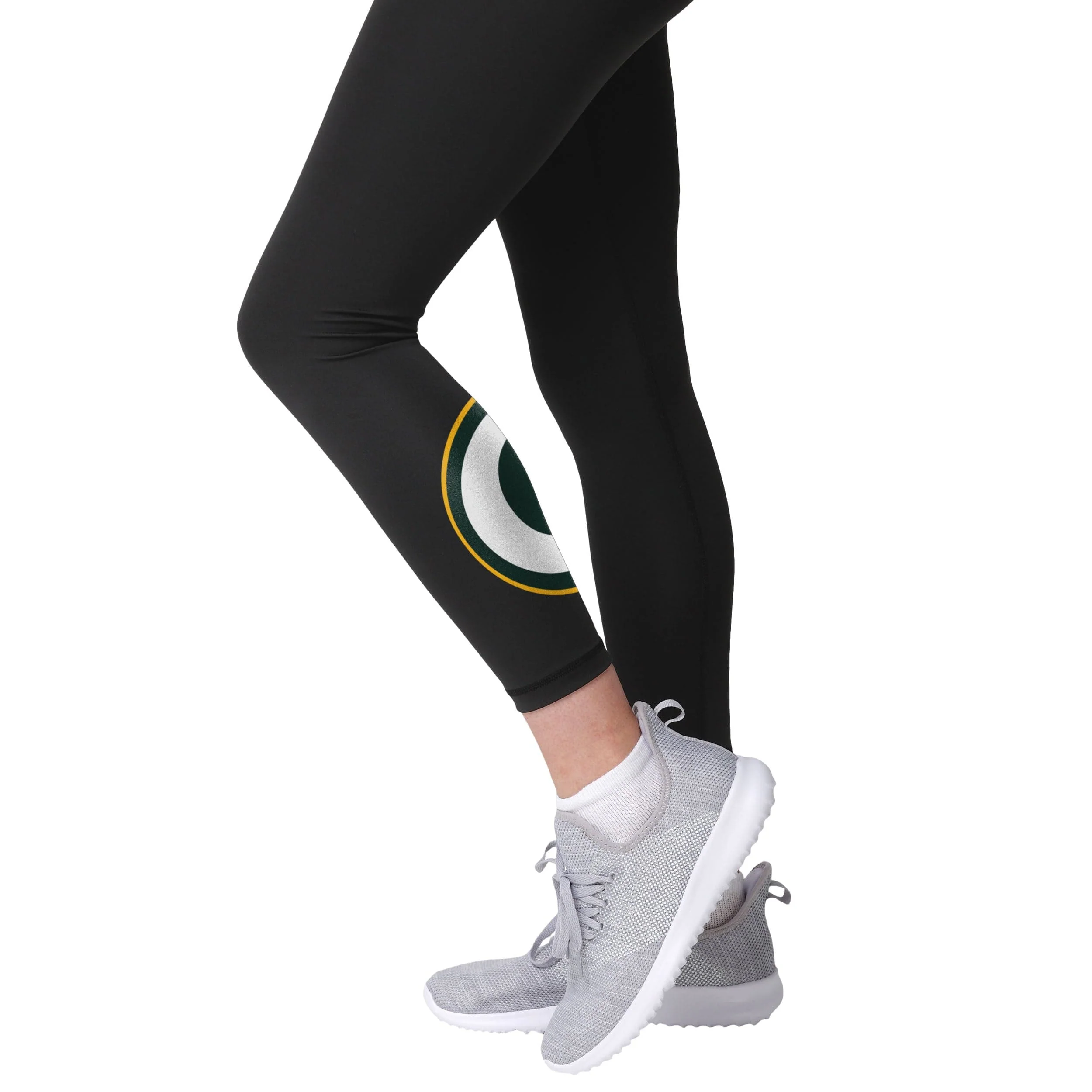 Green Bay Packers NFL Womens Calf Logo Black Leggings - Image 4
