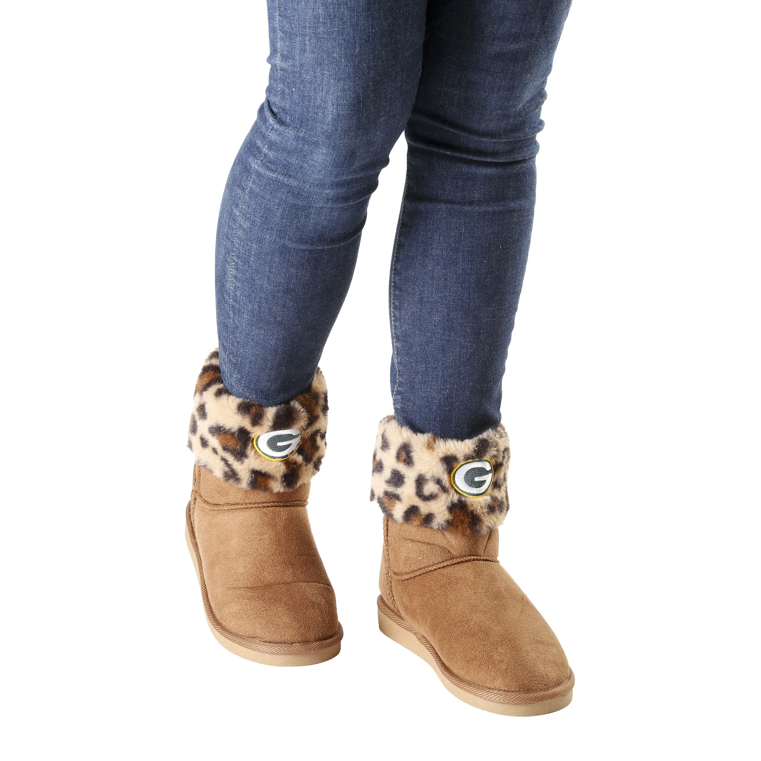 Green Bay Packers NFL Womens Cheetah Fur Boots - Image 5