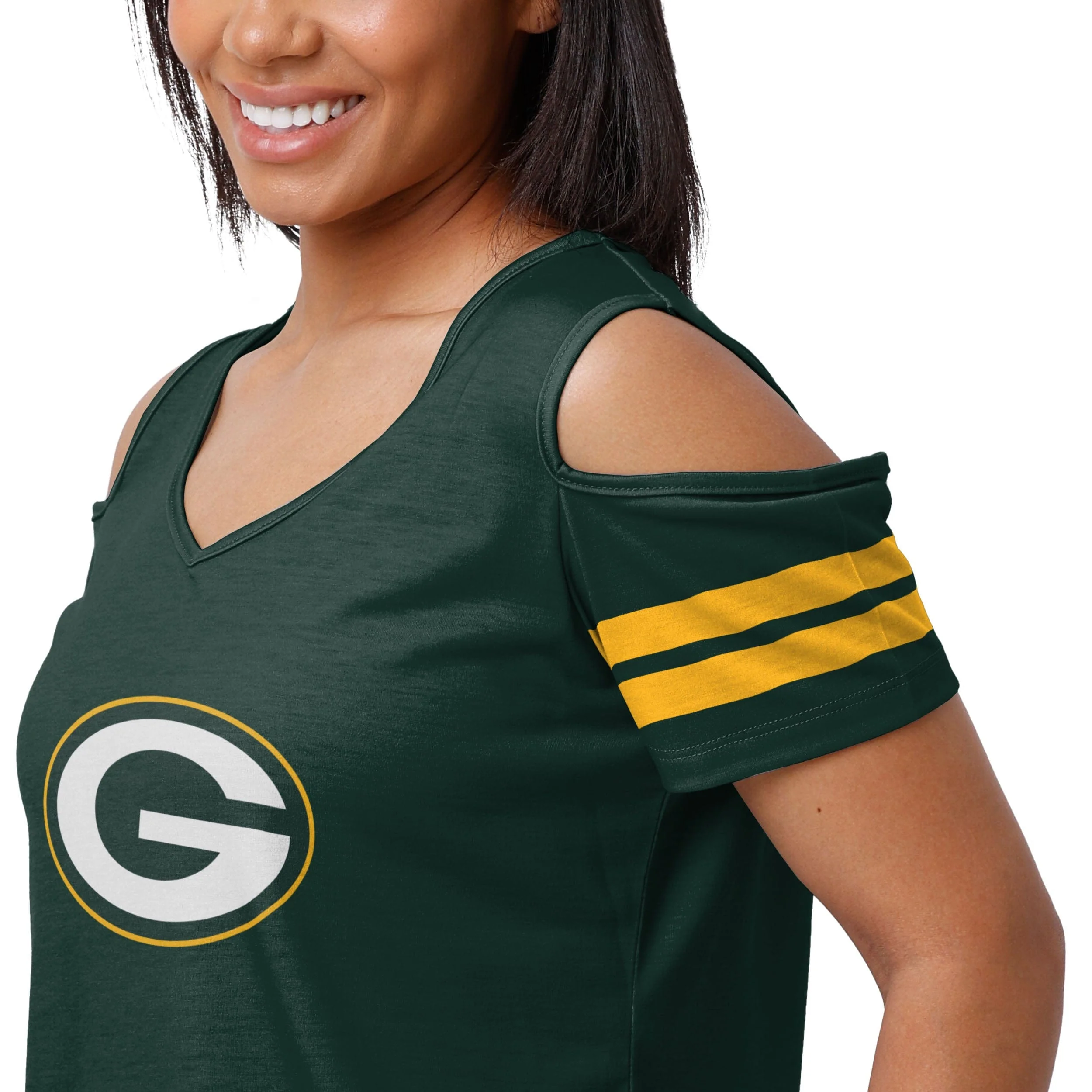 Green Bay Packers NFL Womens Cold Shoulder T-Shirt - Image 3