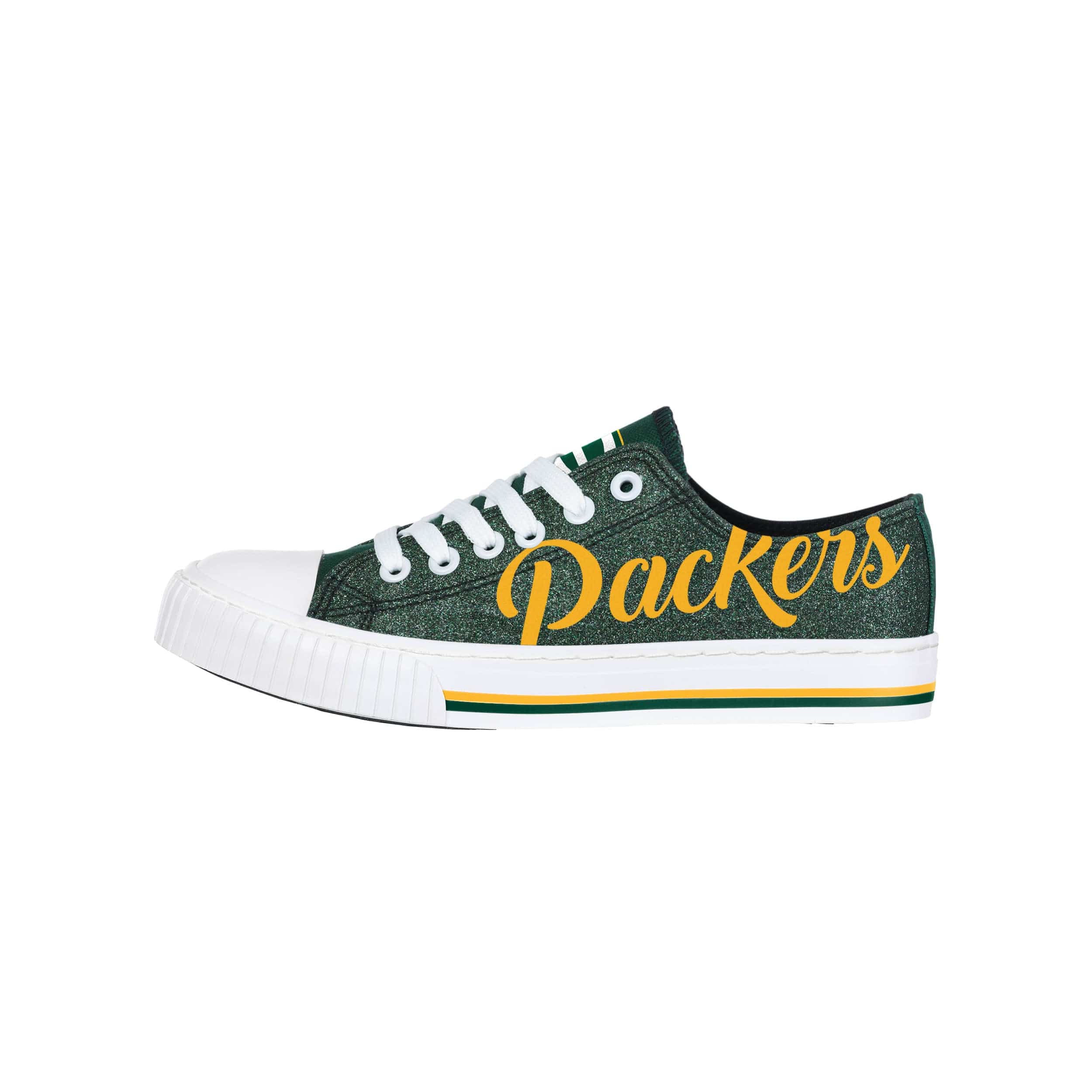 Green Bay Packers NFL Womens Color Glitter Low Top Canvas Shoes - Image 2