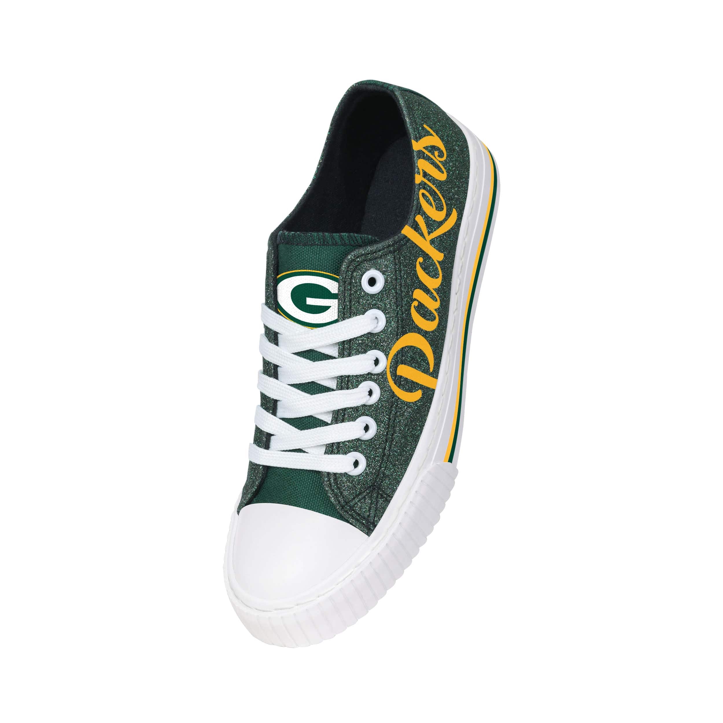 Green Bay Packers NFL Womens Color Glitter Low Top Canvas Shoes - Image 3
