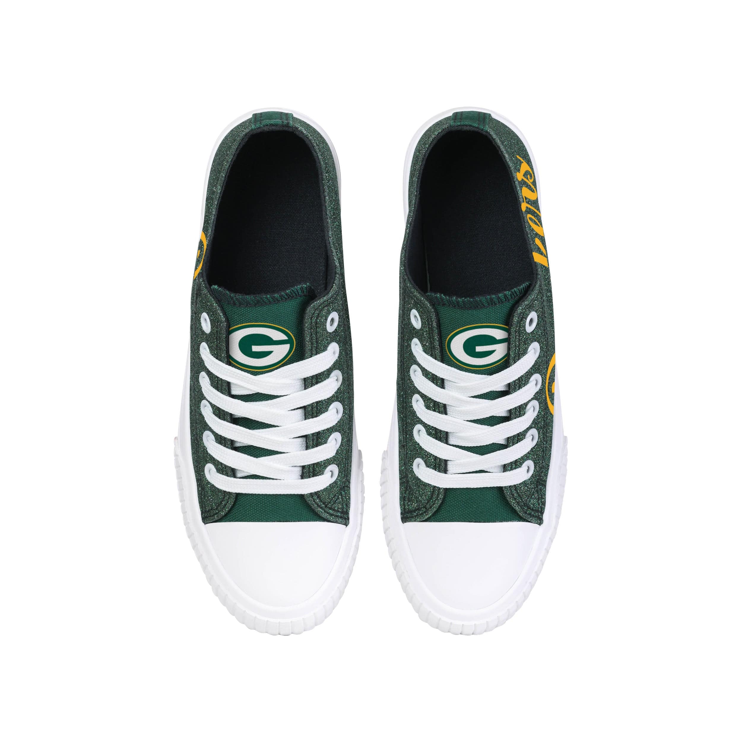 Green Bay Packers NFL Womens Color Glitter Low Top Canvas Shoes - Image 4