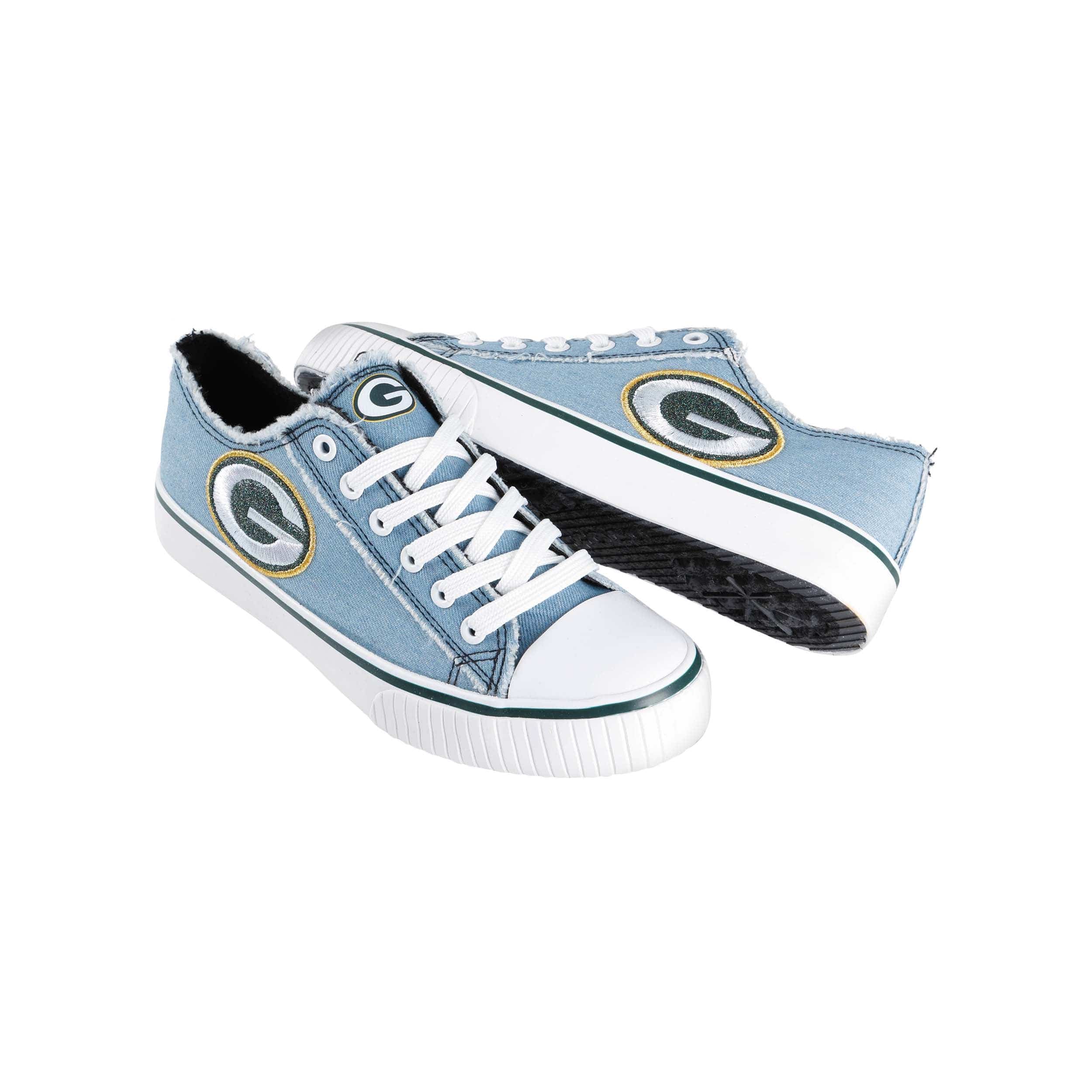 Green Bay Packers NFL Womens Denim Low Top Canvas Shoes - Image 4